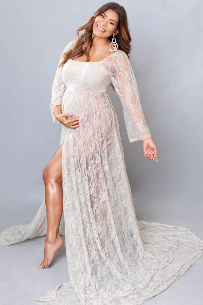 PinkBlush White Lace Off Shoulder Maternity Photoshoot Gown/Dress - Image 11
