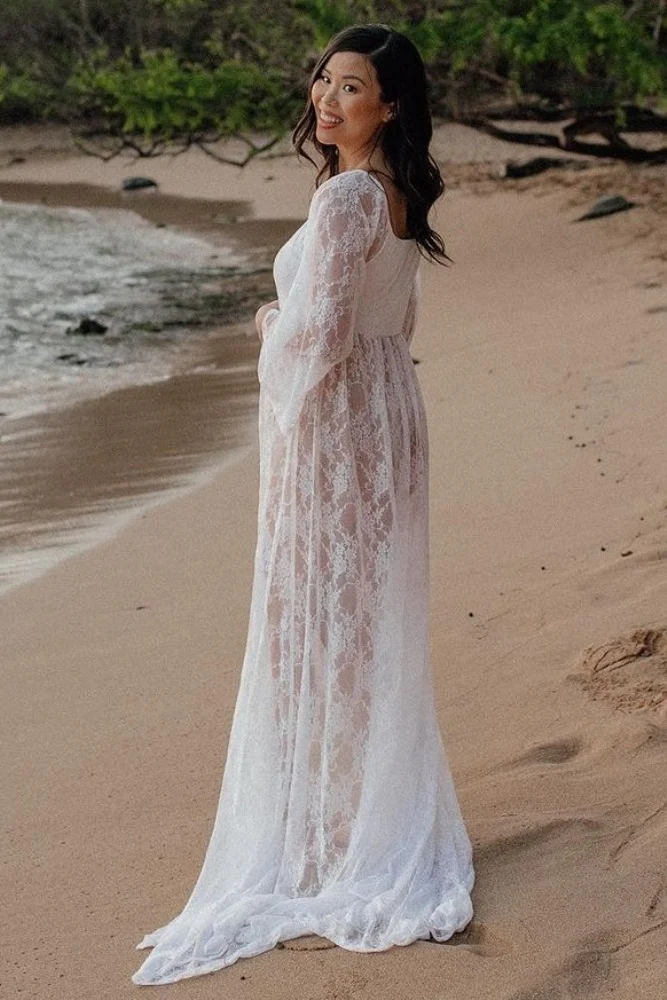 PinkBlush White Lace Off Shoulder Maternity Photoshoot Gown/Dress - Image 12