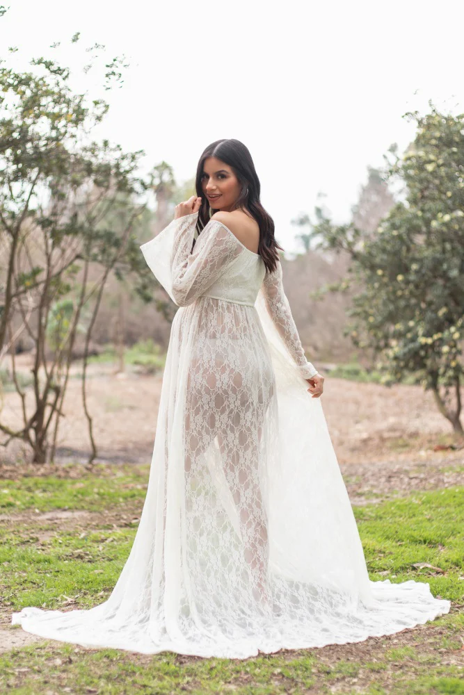 PinkBlush White Lace Off Shoulder Maternity Photoshoot Gown/Dress - Image 3