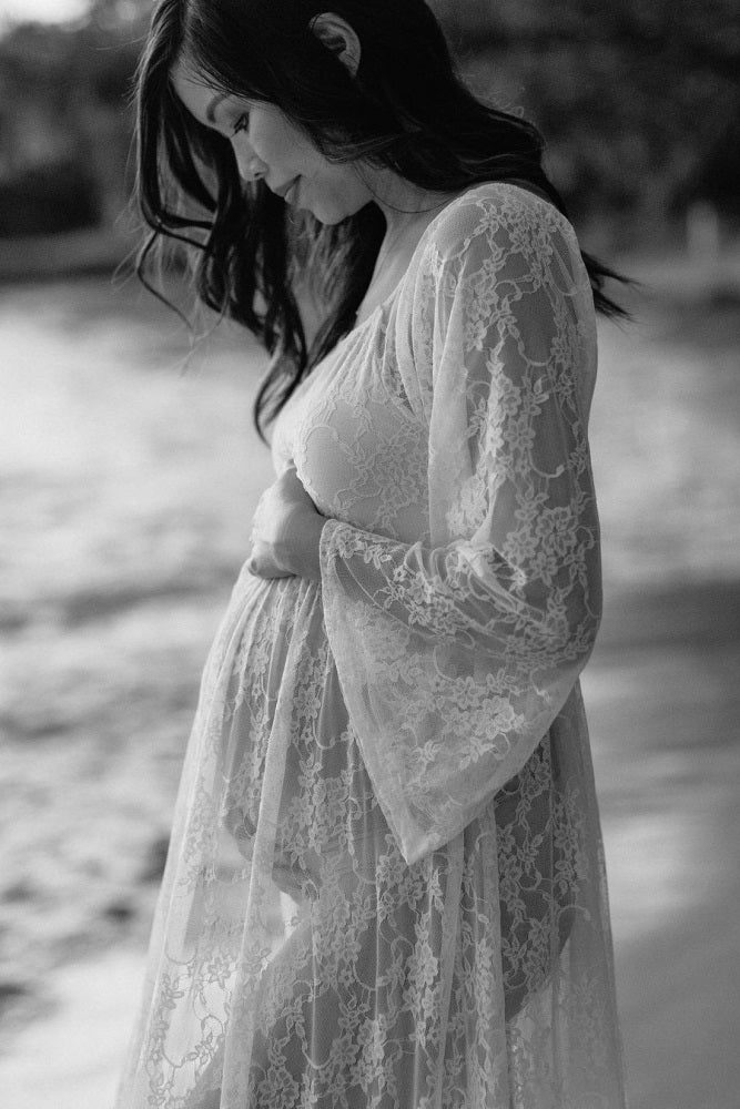 PinkBlush White Lace Off Shoulder Maternity Photoshoot Gown/Dress - Image 4