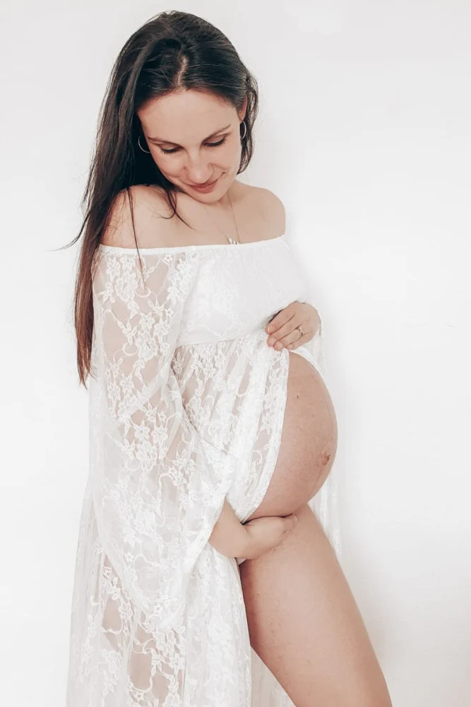PinkBlush White Lace Off Shoulder Maternity Photoshoot Gown/Dress - Image 5