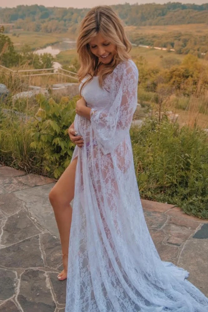 PinkBlush White Lace Off Shoulder Maternity Photoshoot Gown/Dress - Image 6