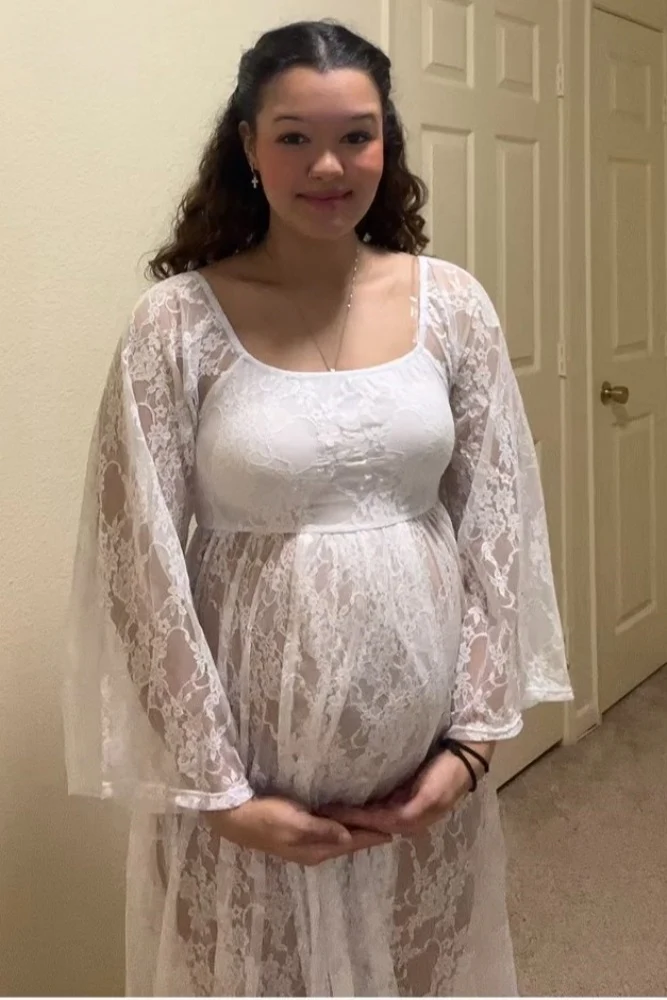 PinkBlush White Lace Off Shoulder Maternity Photoshoot Gown/Dress - Image 9