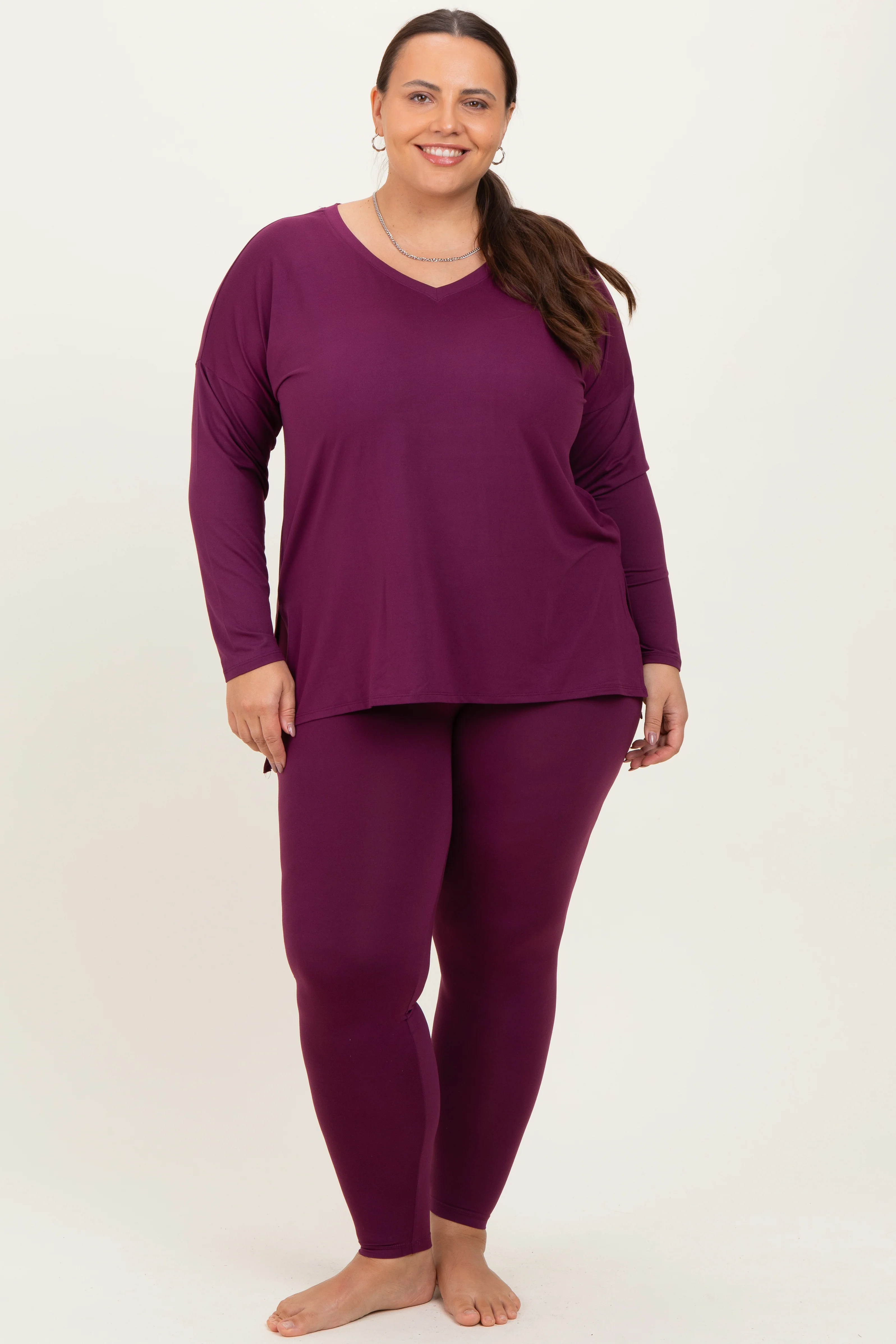 Plum Brushed Knit Oversized Top and Legging Maternity Plus Set - Image 5