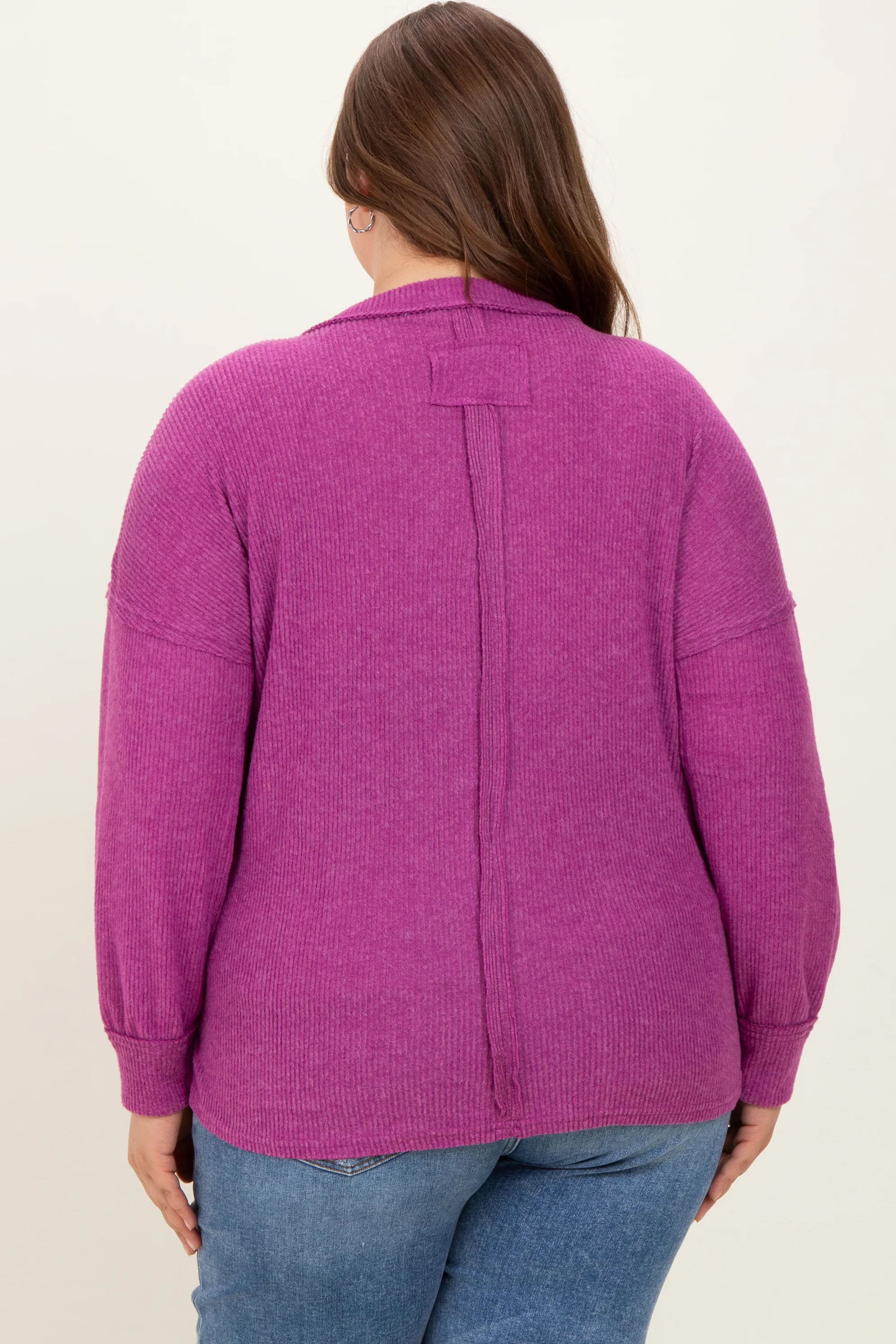 Plum Brushed Ribbed Knit Maternity Plus Pullover - Image 4