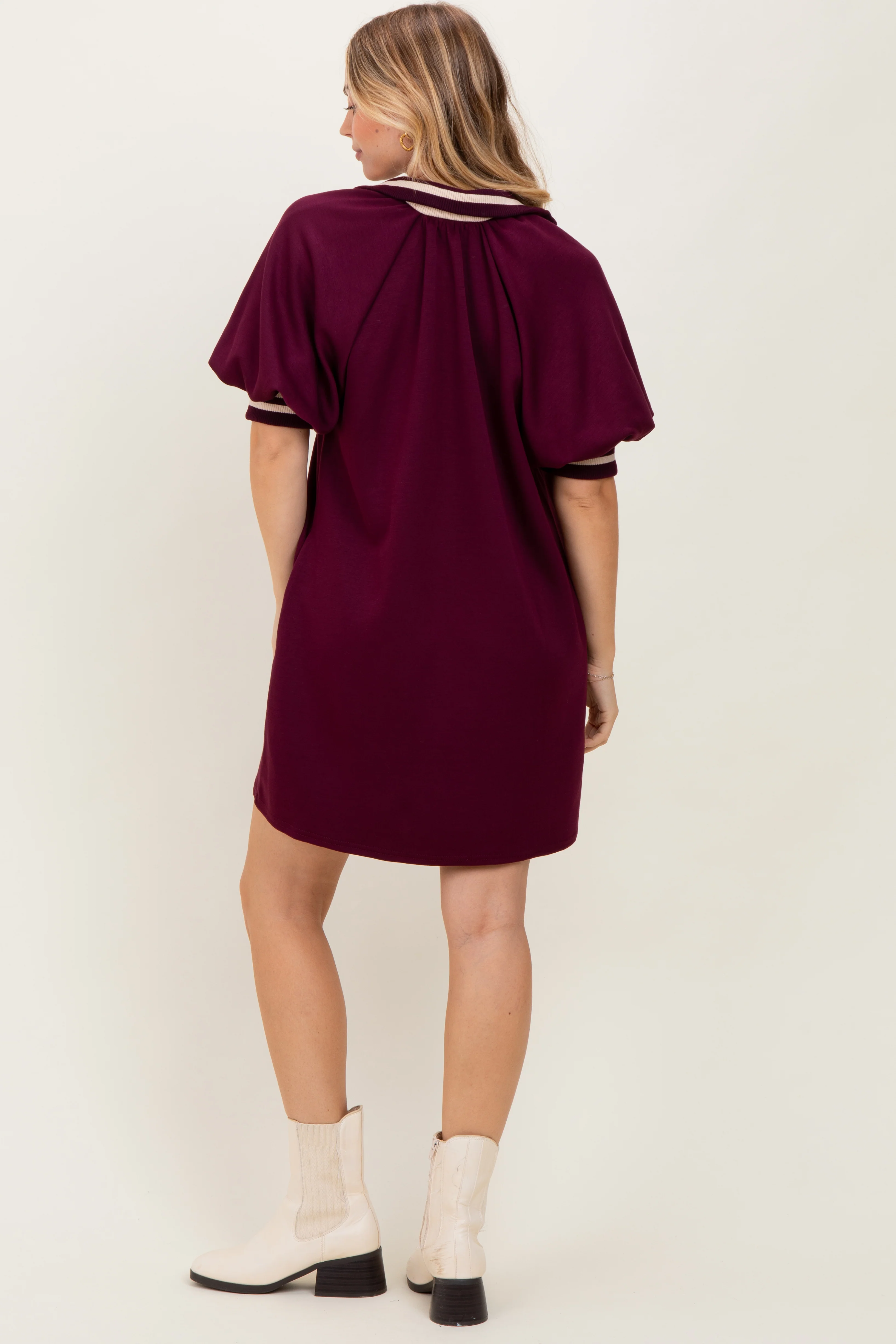 Plum Half Zip Puff Sleeve Mini Dress - Image 4
