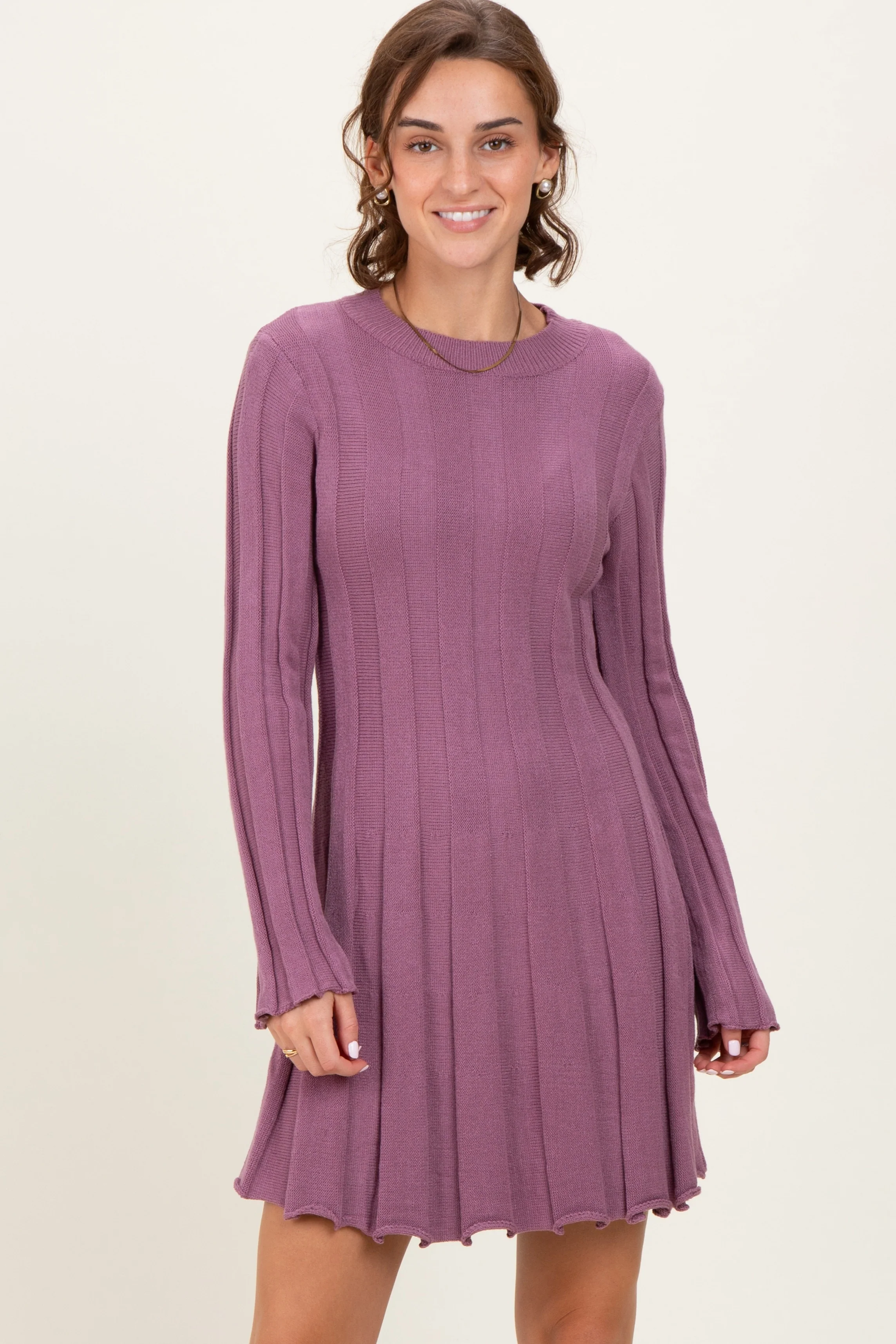 Plum Wide Rib Mini Dress - Image 3