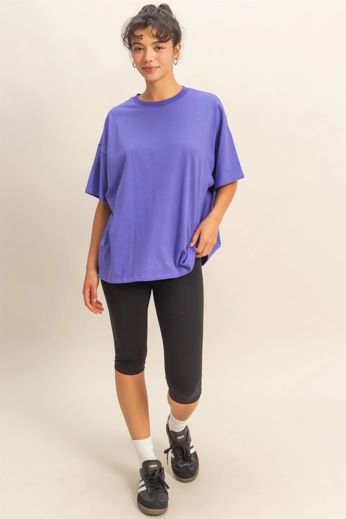 Purple Crew Neck Short Sleeve Oversized T-Shirt - Image 4