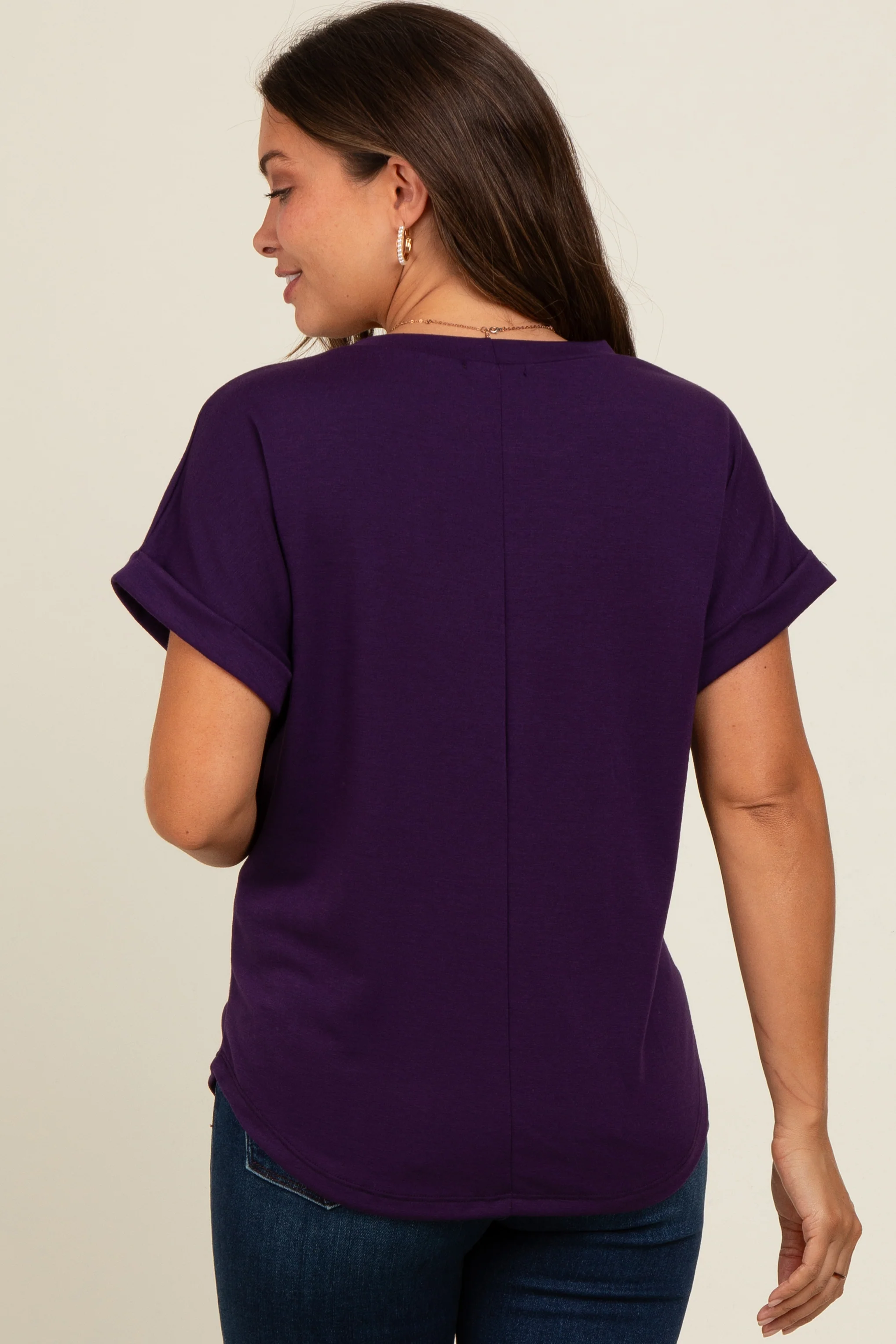 Purple Cuff Sleeve Maternity Top - Image 4