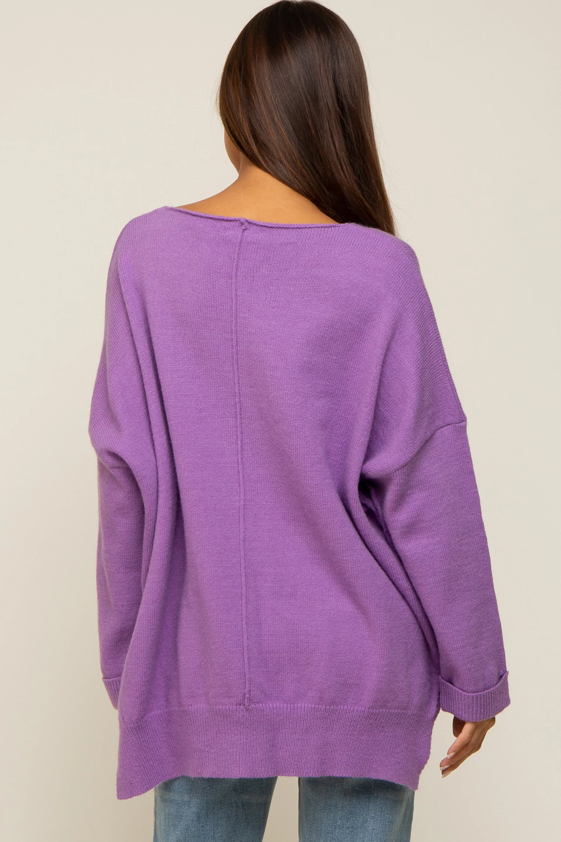 Purple Dolman Sleeve Side Slit Maternity Sweater - Image 4