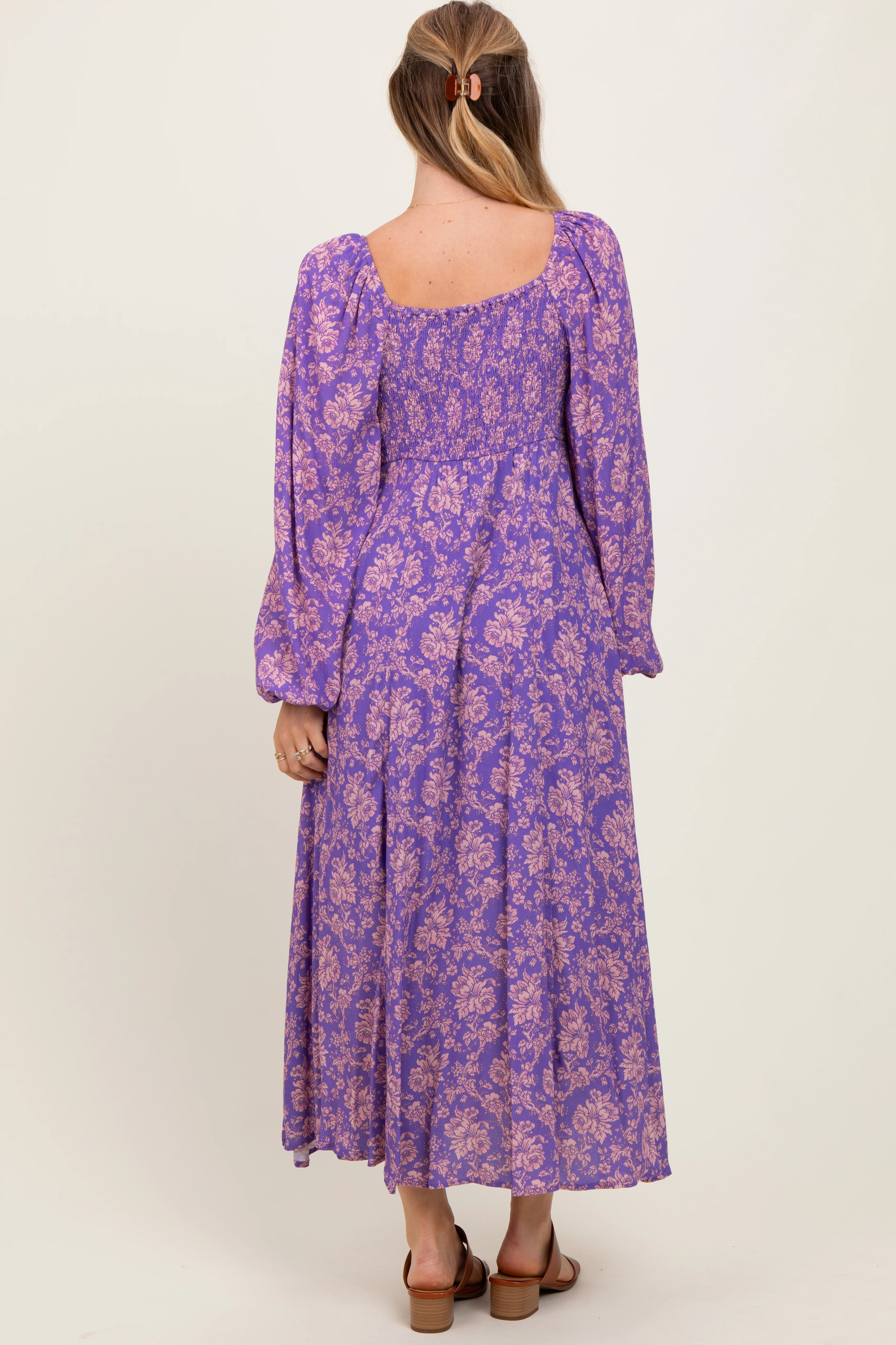 Purple Floral Long Sleeve Dress - Image 4