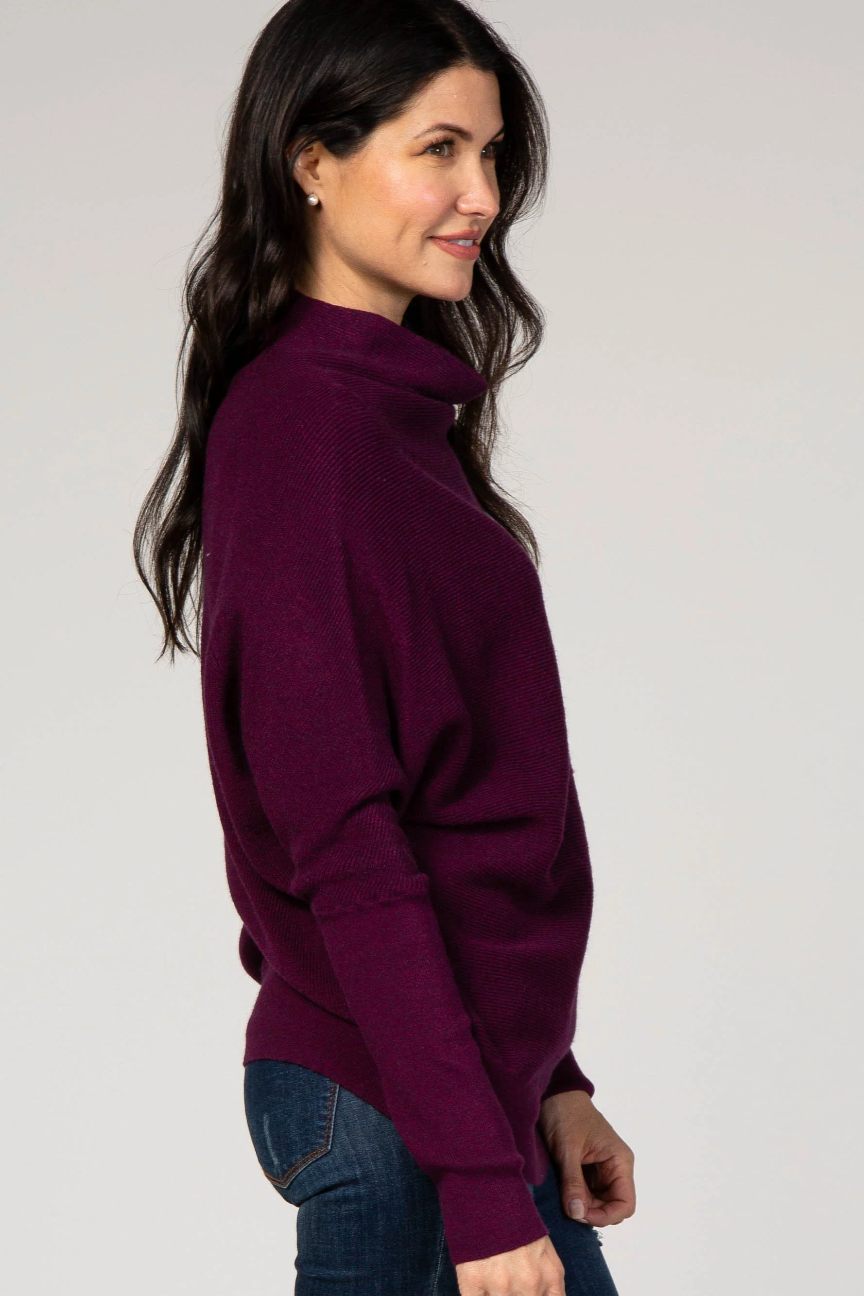 Purple Funnel Neck Dolman Sleeve Sweater - Image 2