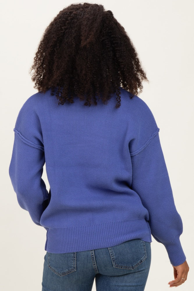 Purple Wide Neck Drop Shoulder Sweater - Image 4