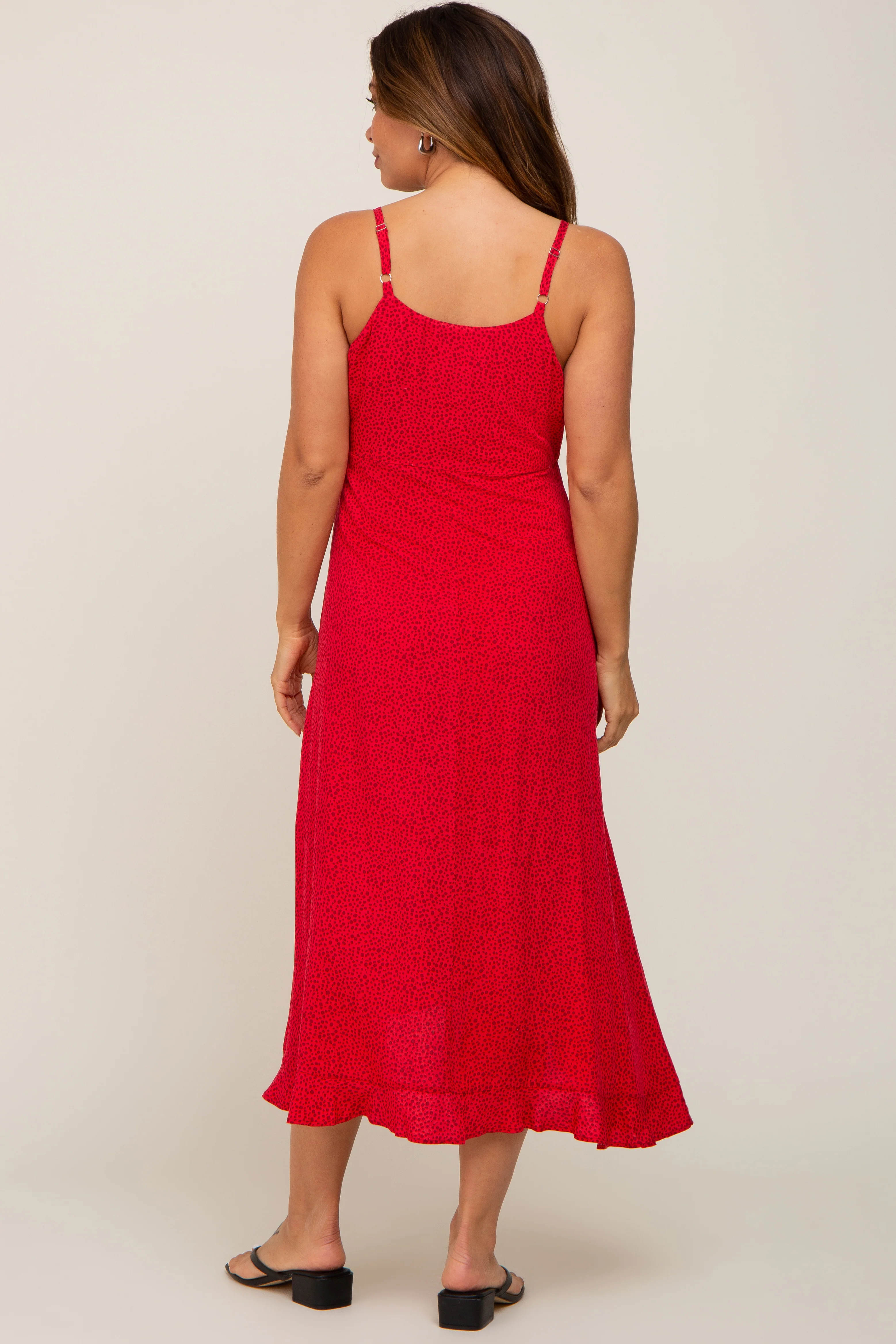 Red Animal Print Wrap Maternity Midi Dress - Image 3