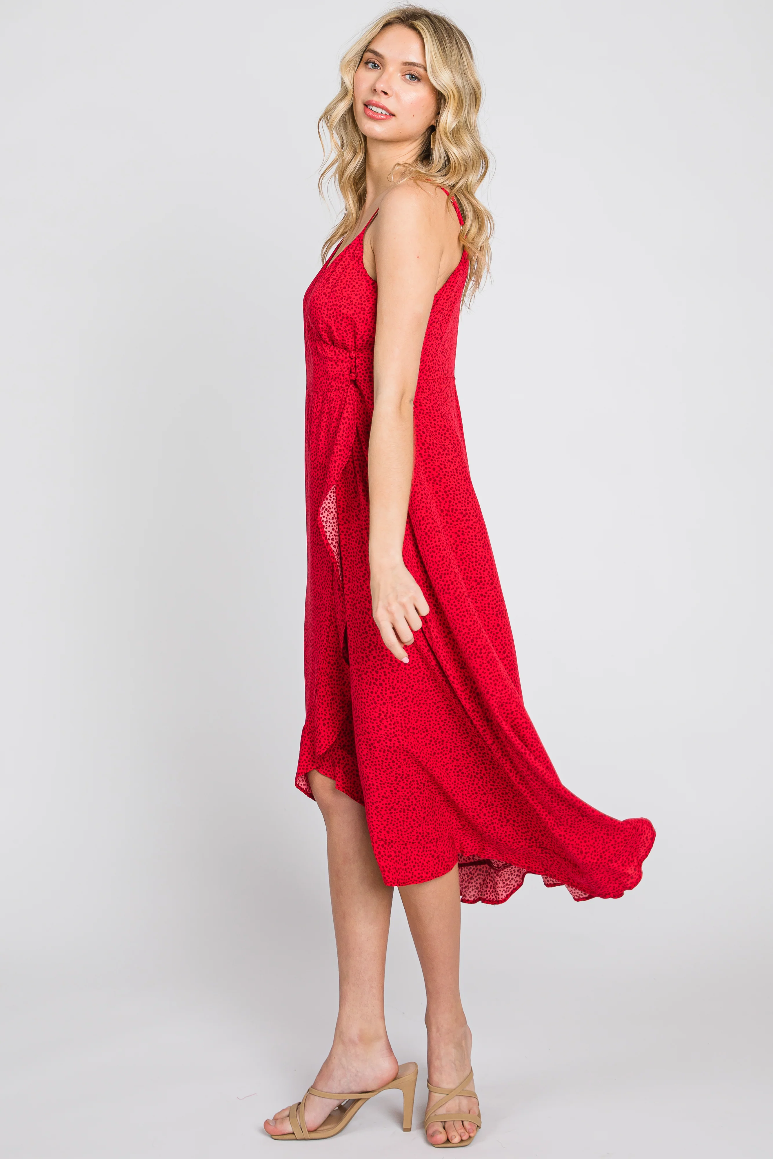 Red Animal Print Wrap Midi Dress - Image 4