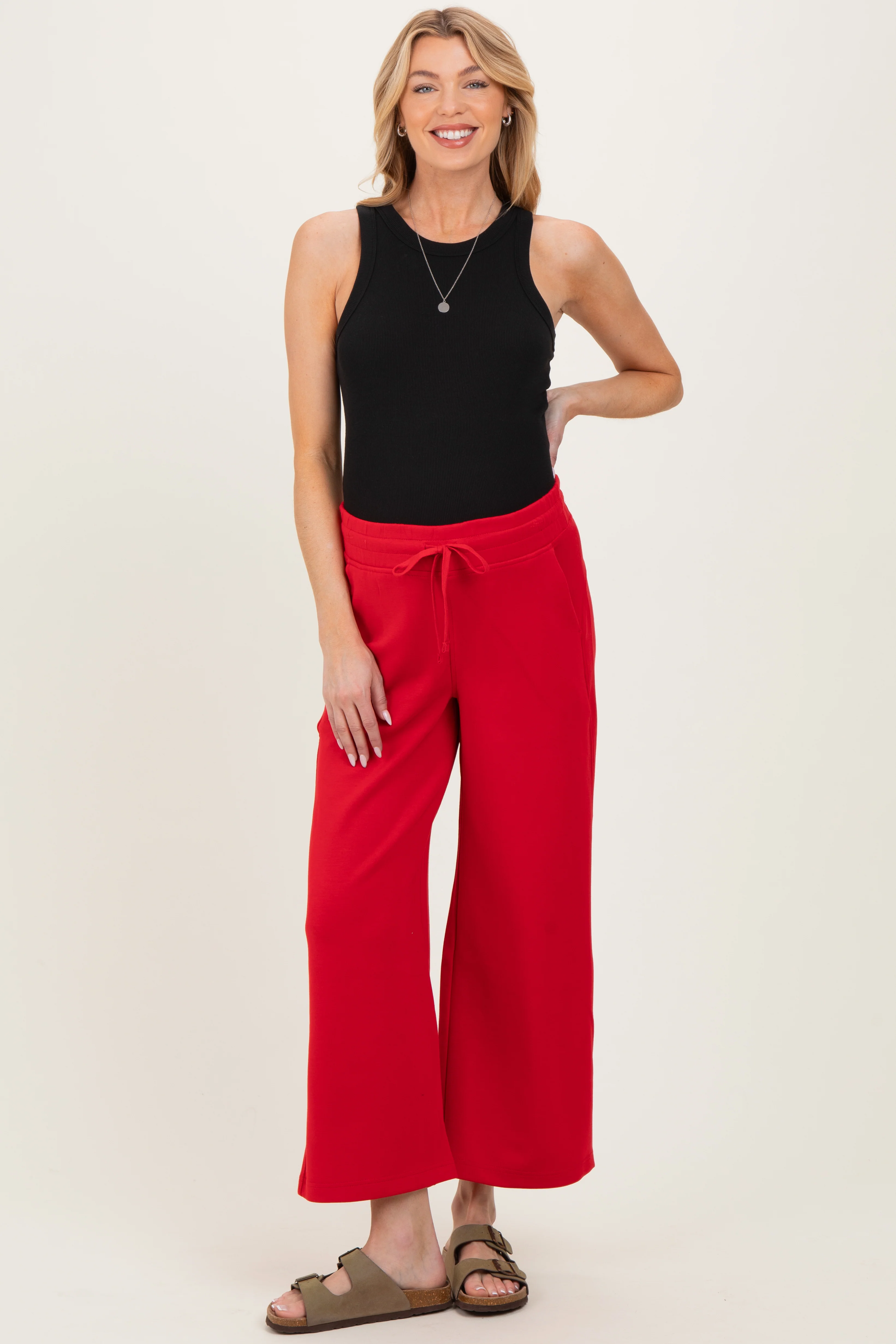 Red Ankle Wide Leg Maternity Lounge Pants - Image 3