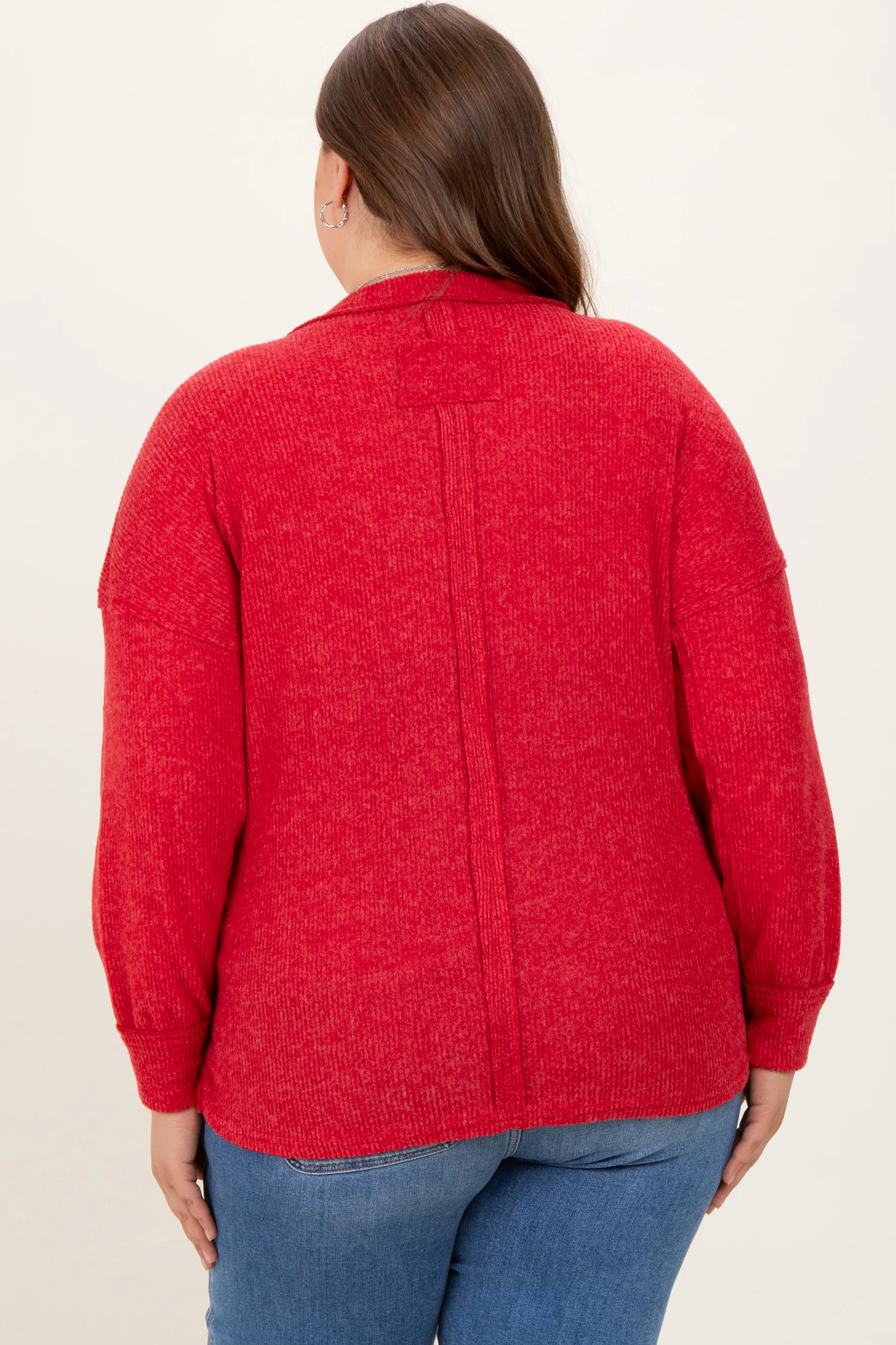 Red Brushed Ribbed Knit Maternity Plus Pullover - Image 4