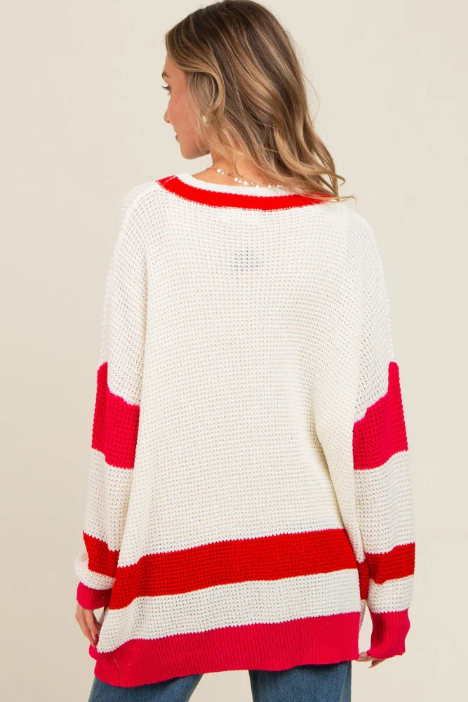 Red Colorblock Button Down Cardigan - Image 4