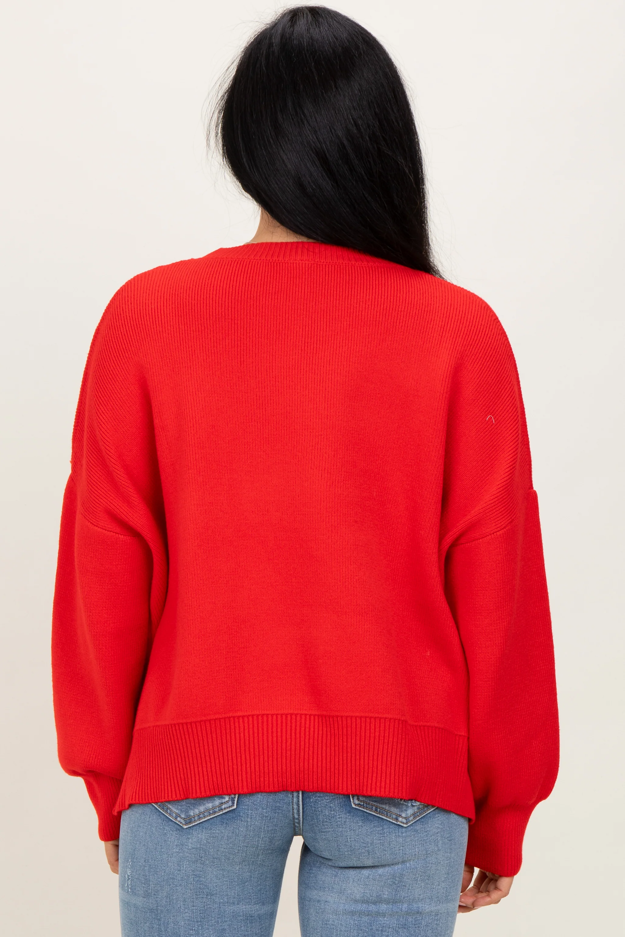 Red Drop Shoulder Relaxed Fit Sweater - Image 4