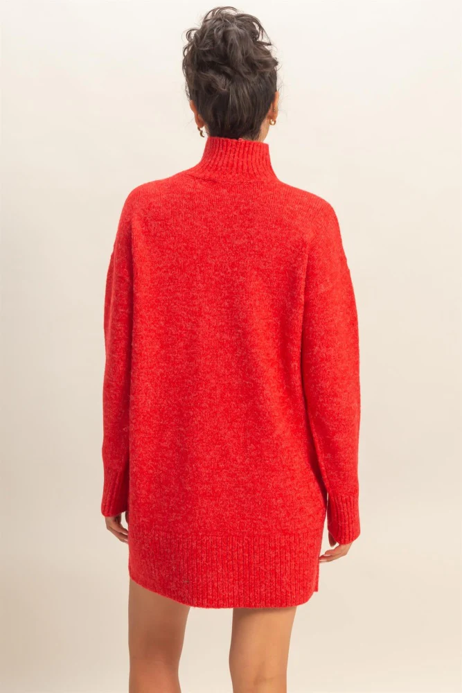 Red High Neck Sweater Mini Dress - Image 4