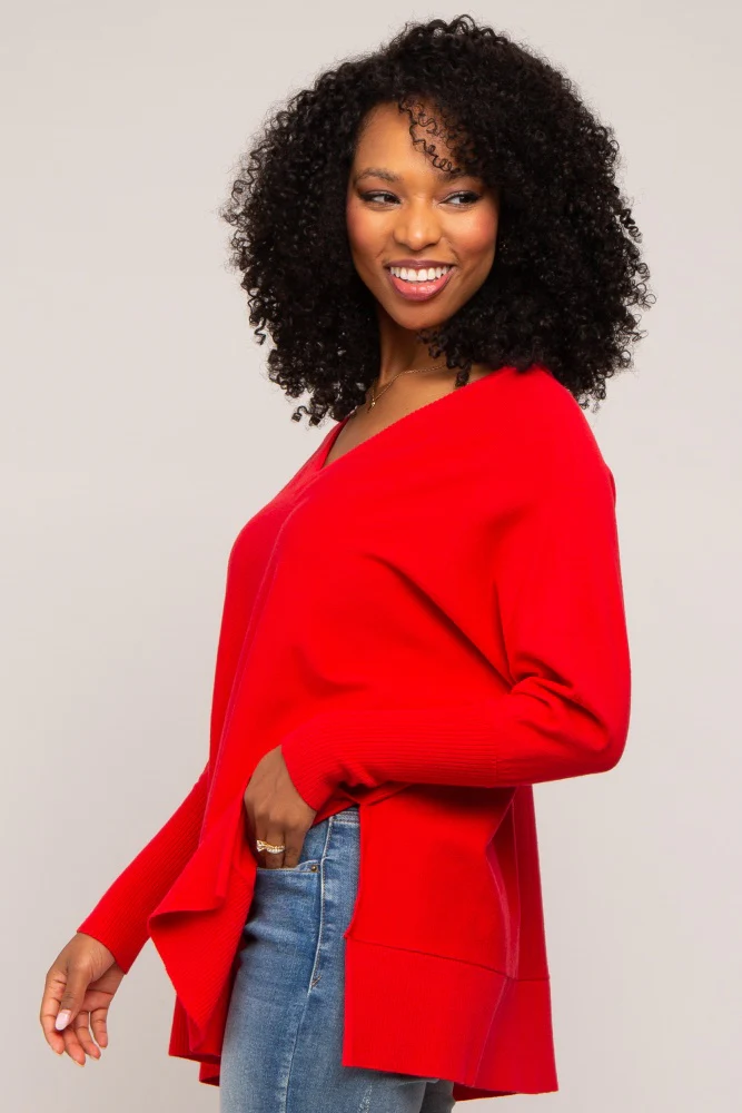 Red Knit Long Dolman Sleeve Top - Image 3
