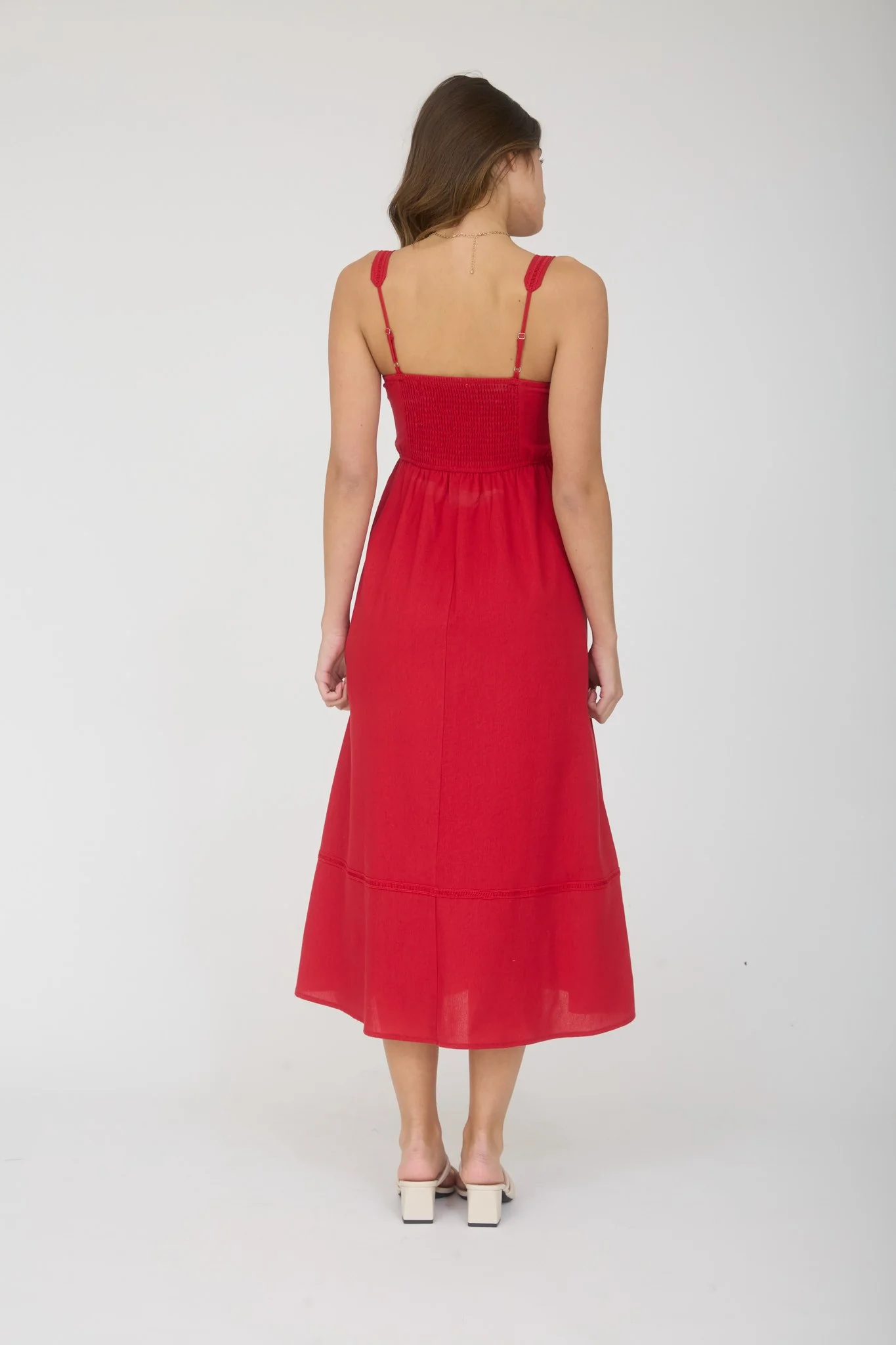 Red Linen Blend Sleeveless Midi Dress - Image 4