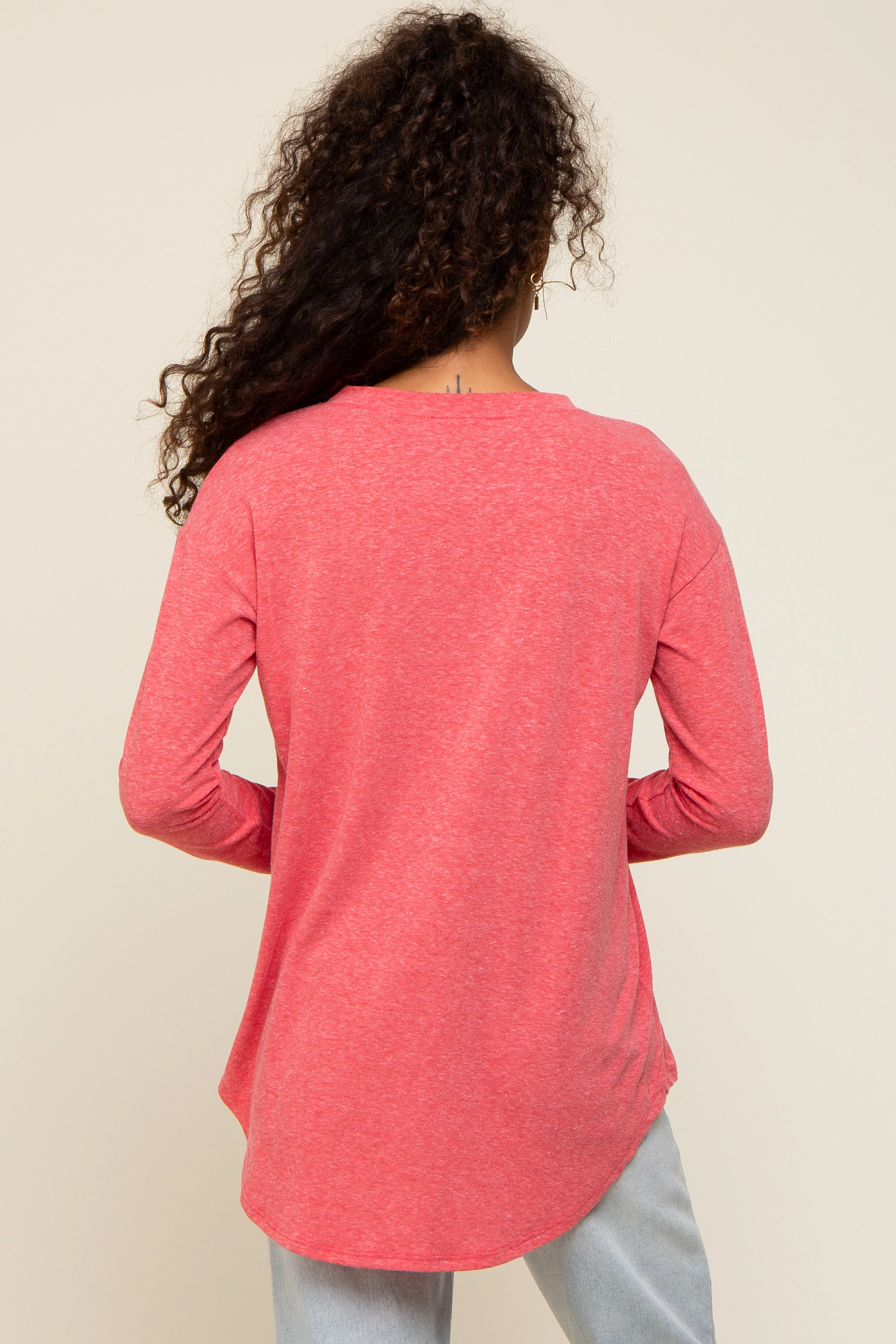 Red Long Sleeve Curved Hem Top - Image 3
