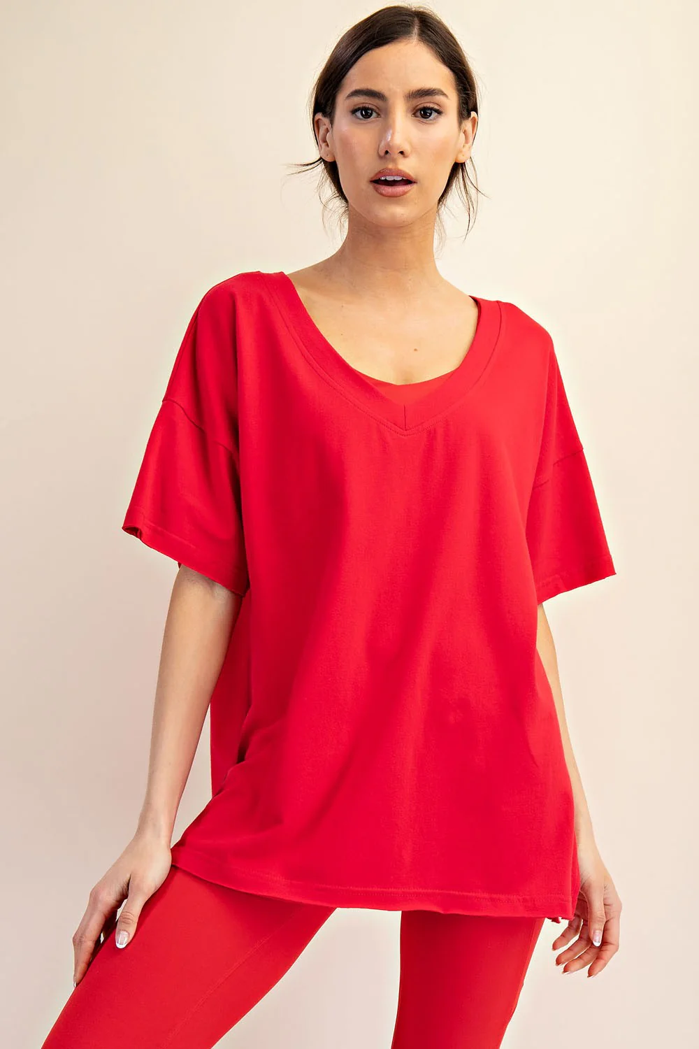 Red Oversized Reversible V-Neck Maternity Tee - Image 5