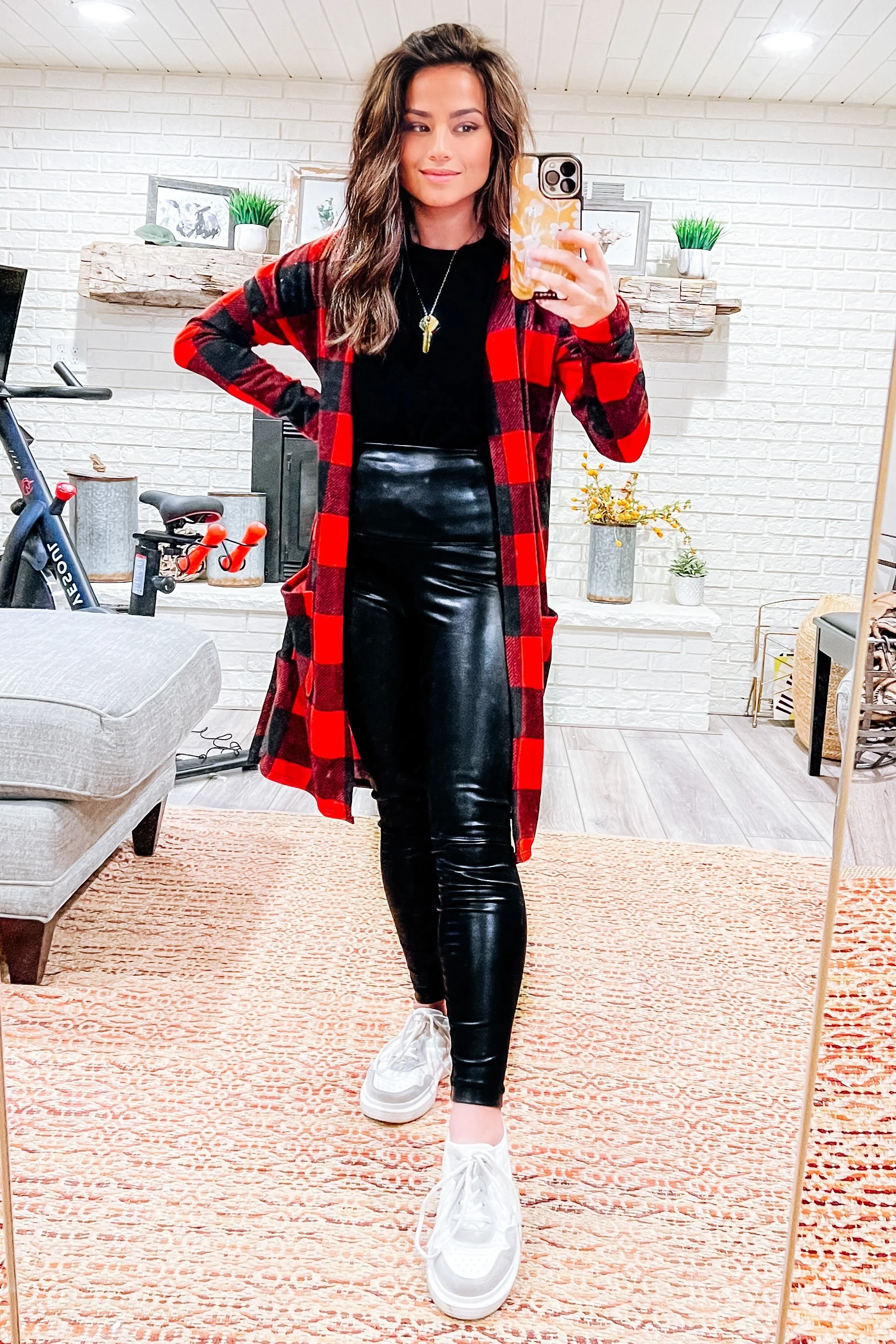 Red Plaid Long Sleeve Cardigan - Image 6