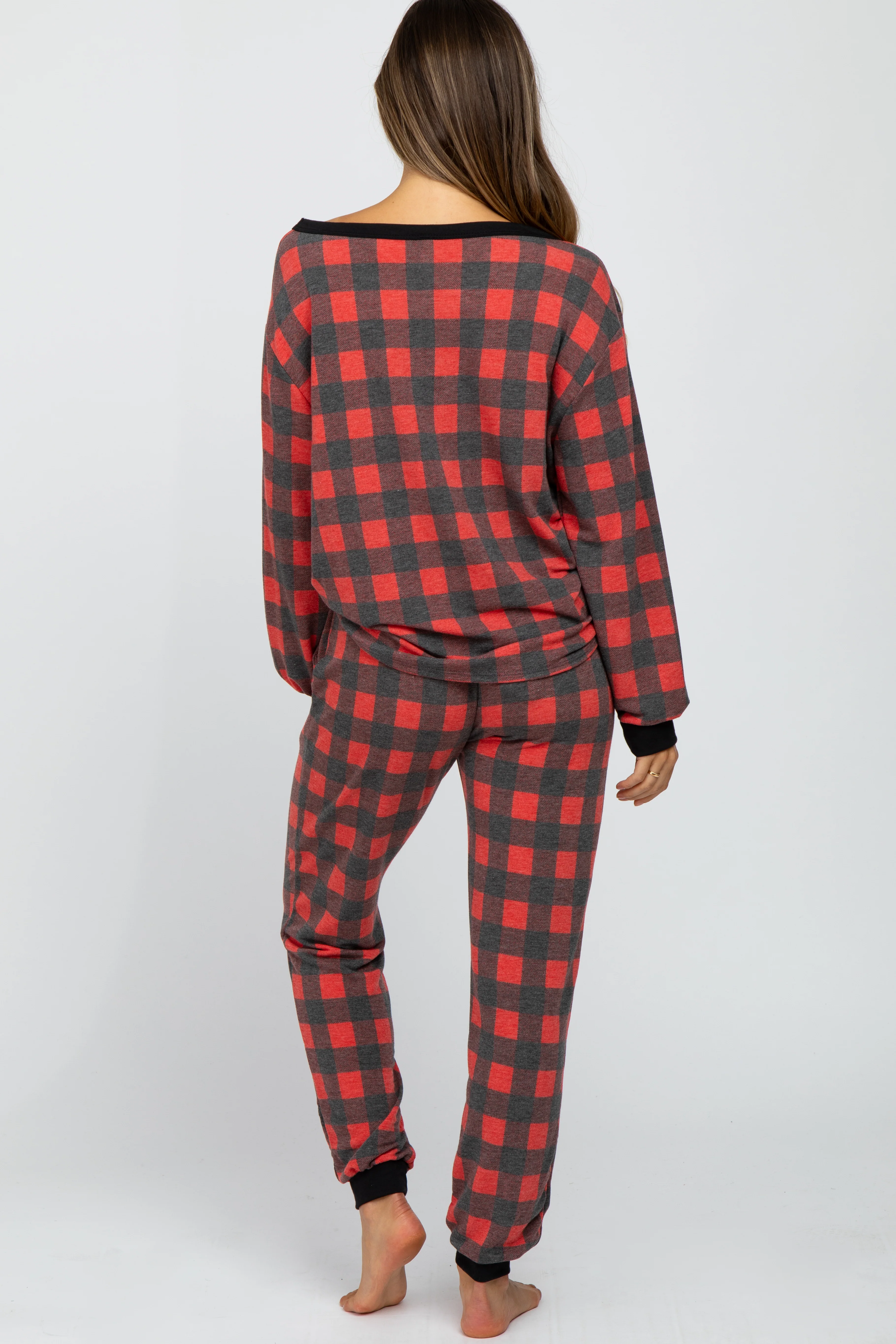 Red Plaid Maternity Pajama Set - Image 3