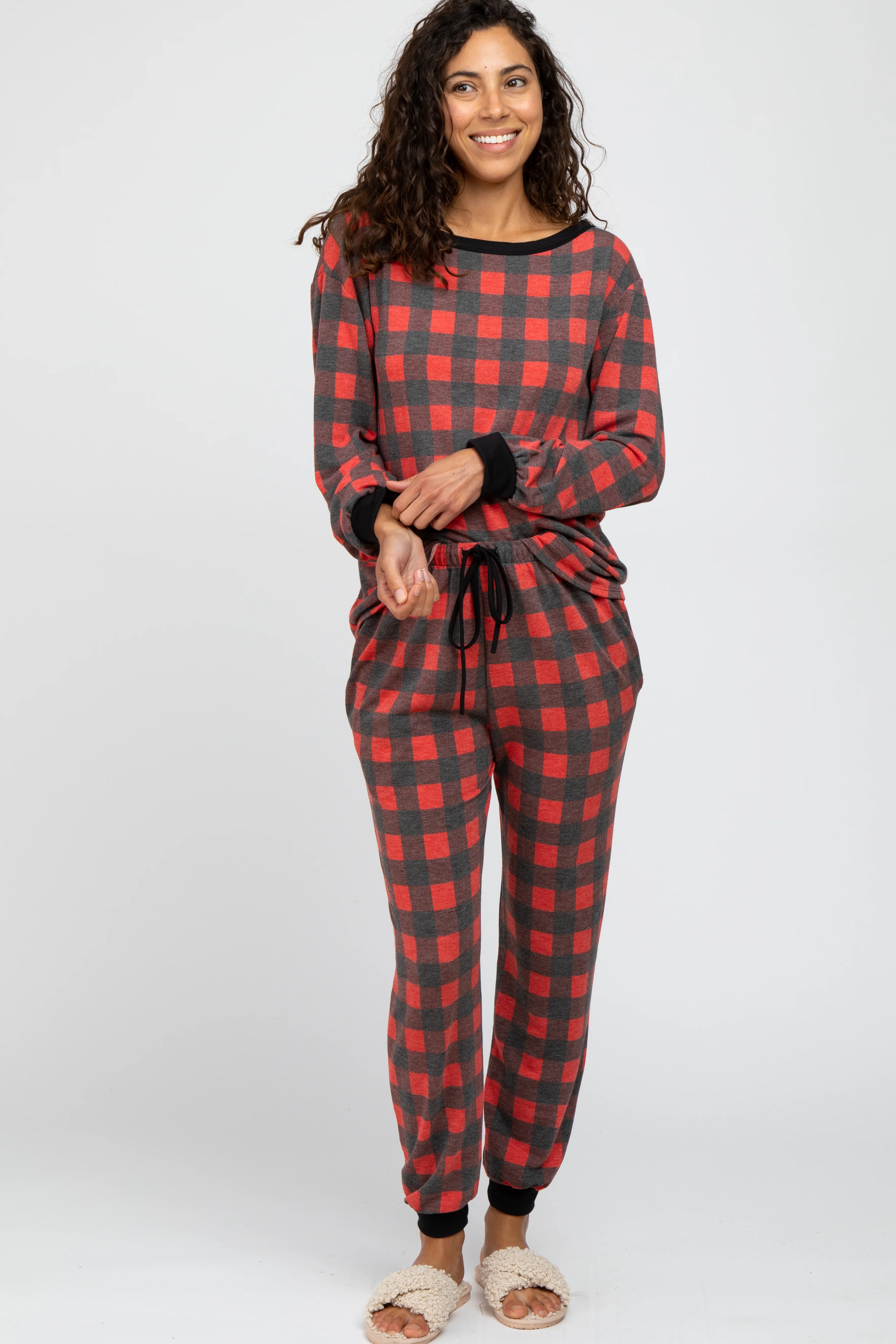 Red Plaid Maternity Pajama Set - Image 4