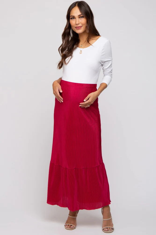 Red Plisse Maternity Maxi Skirt - Image 6