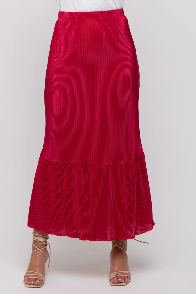 Red Plisse Maxi Skirt - Image 3