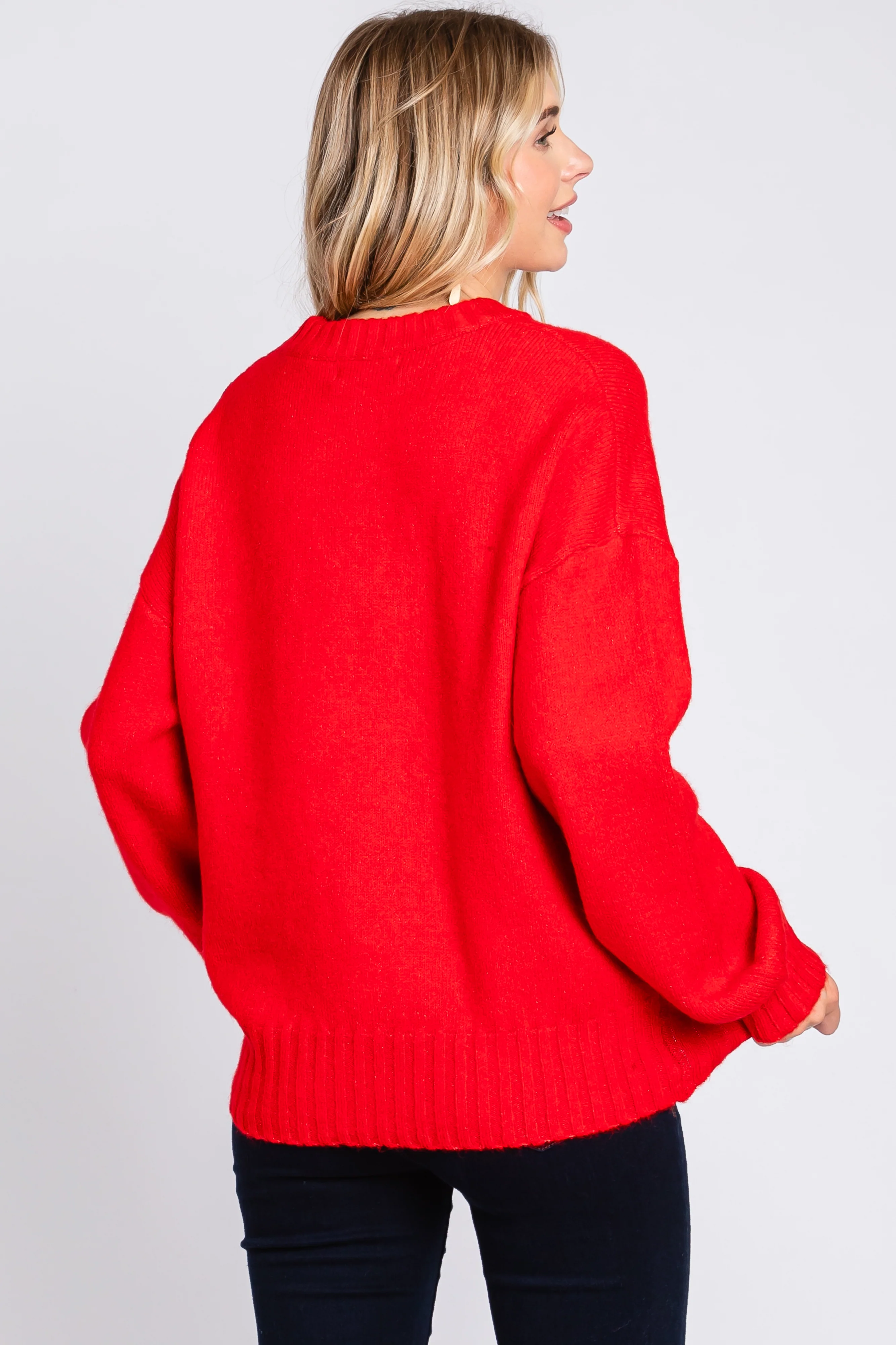 Red Ribbed Cuff Sweater - Image 3