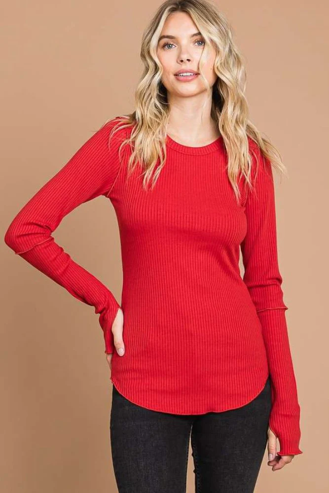 Red Ribbed Maternity Long Sleeve Top - Image 4