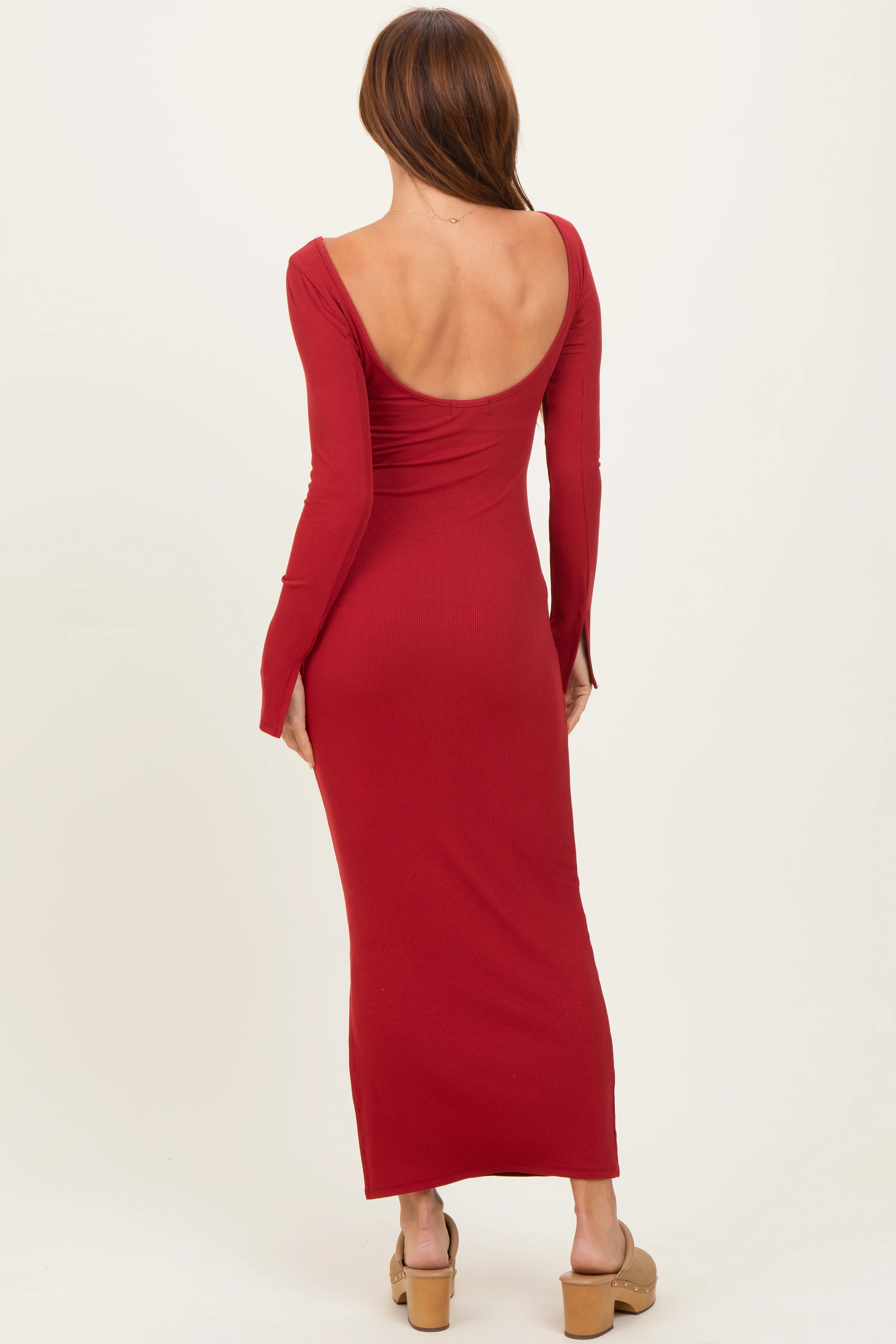 Red Scoop Back Long Sleeve Maxi Dress - Image 4