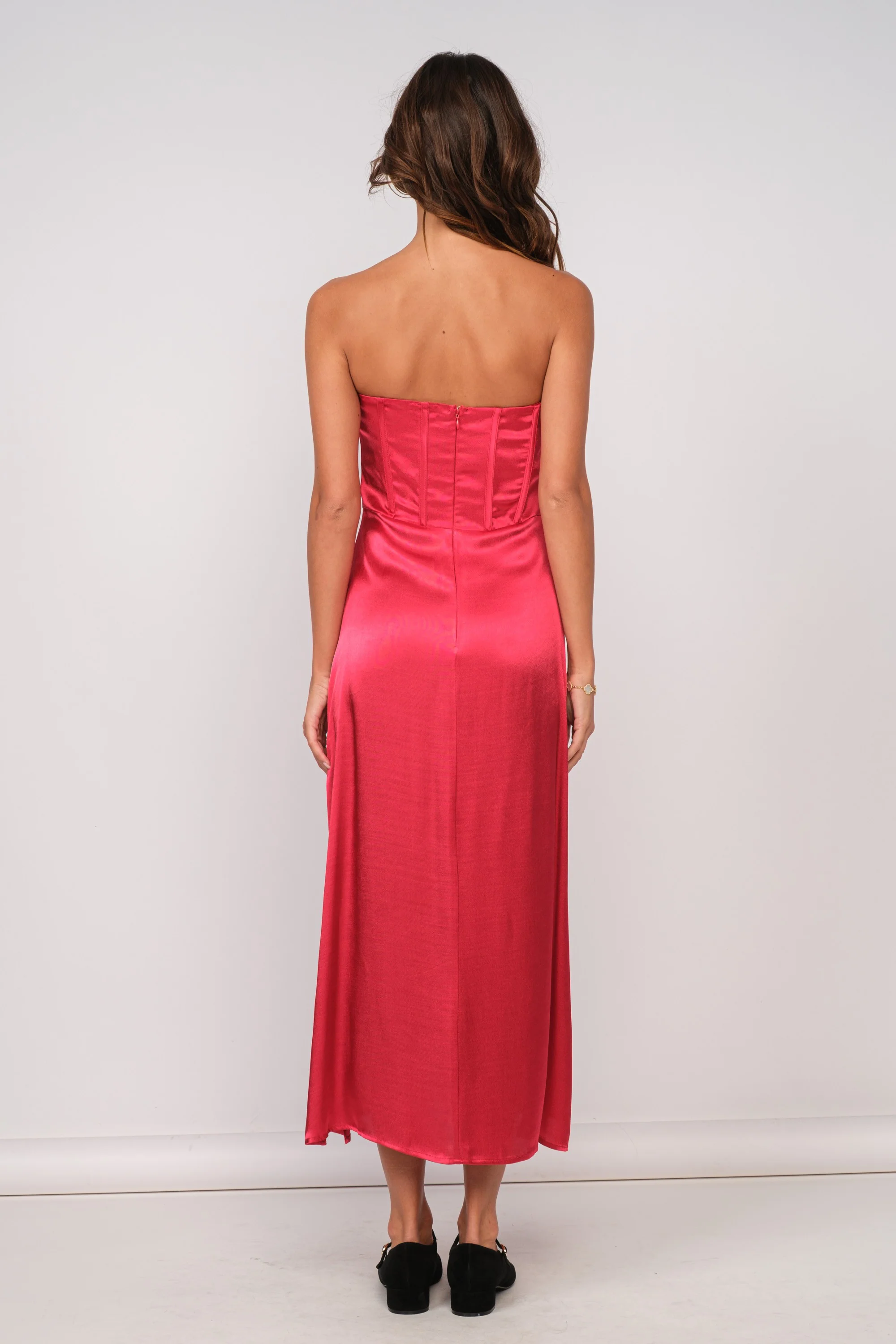 Red Silky Midi Dress - Image 3