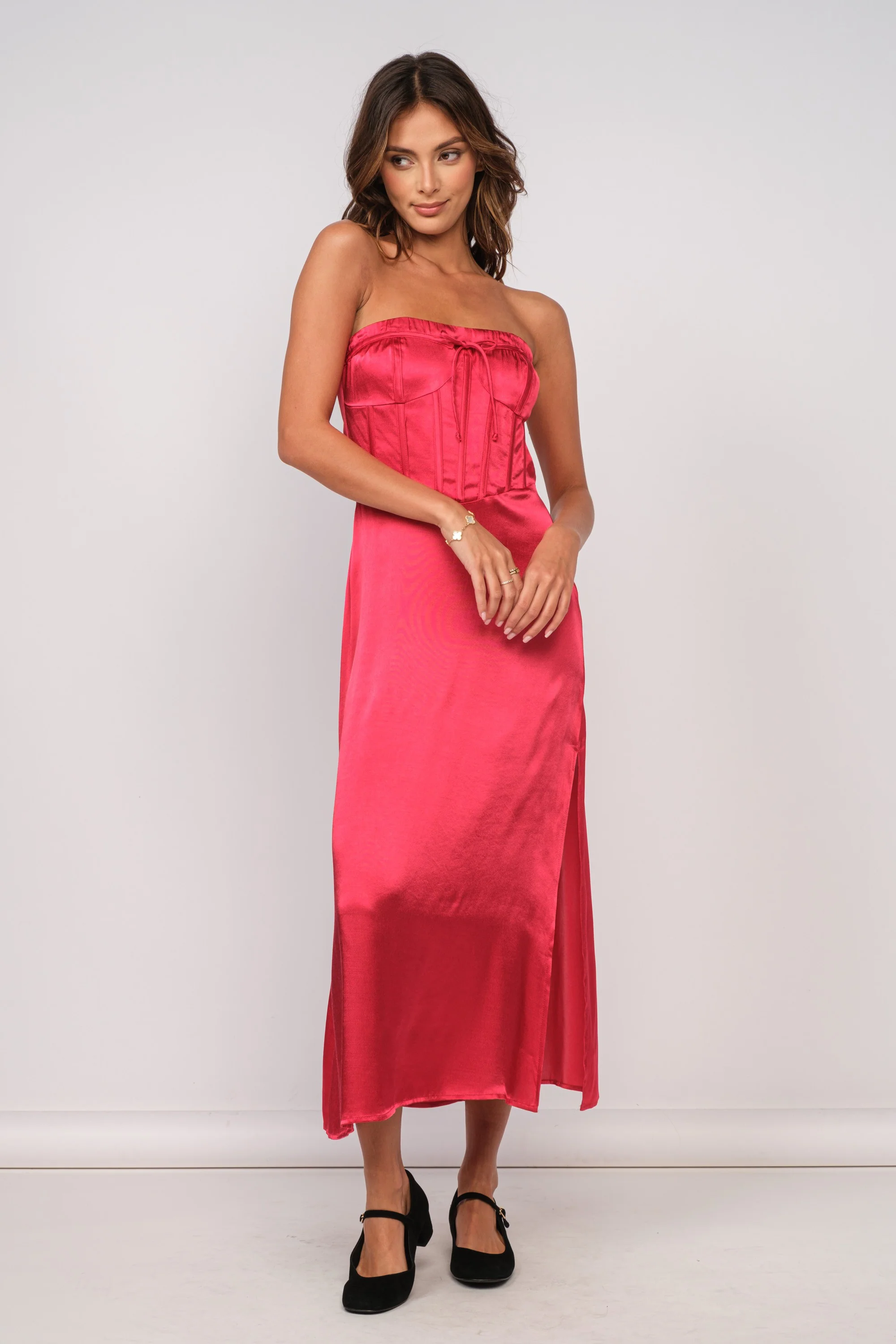 Red Silky Midi Dress - Image 4