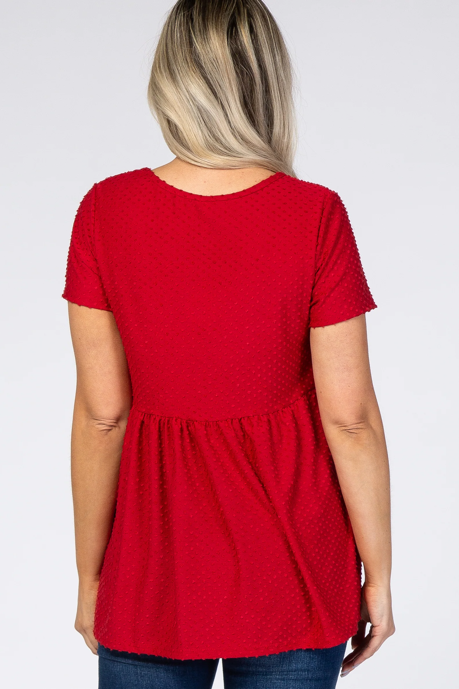 Red Swiss Dot Peplum Maternity Top - Image 3