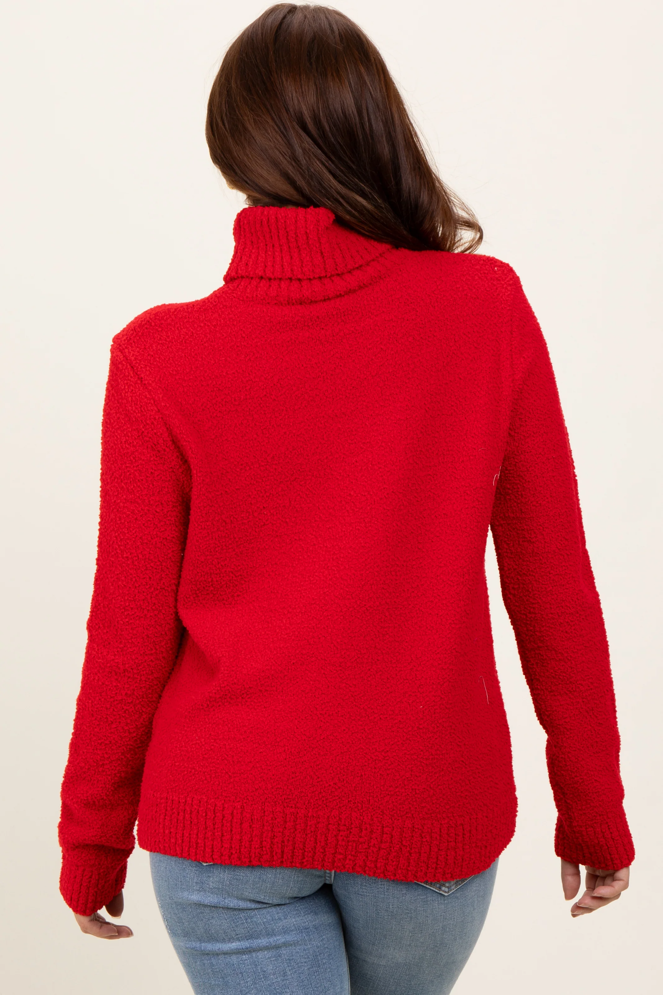 Red Turtleneck Chenille Knit Sweater - Image 4