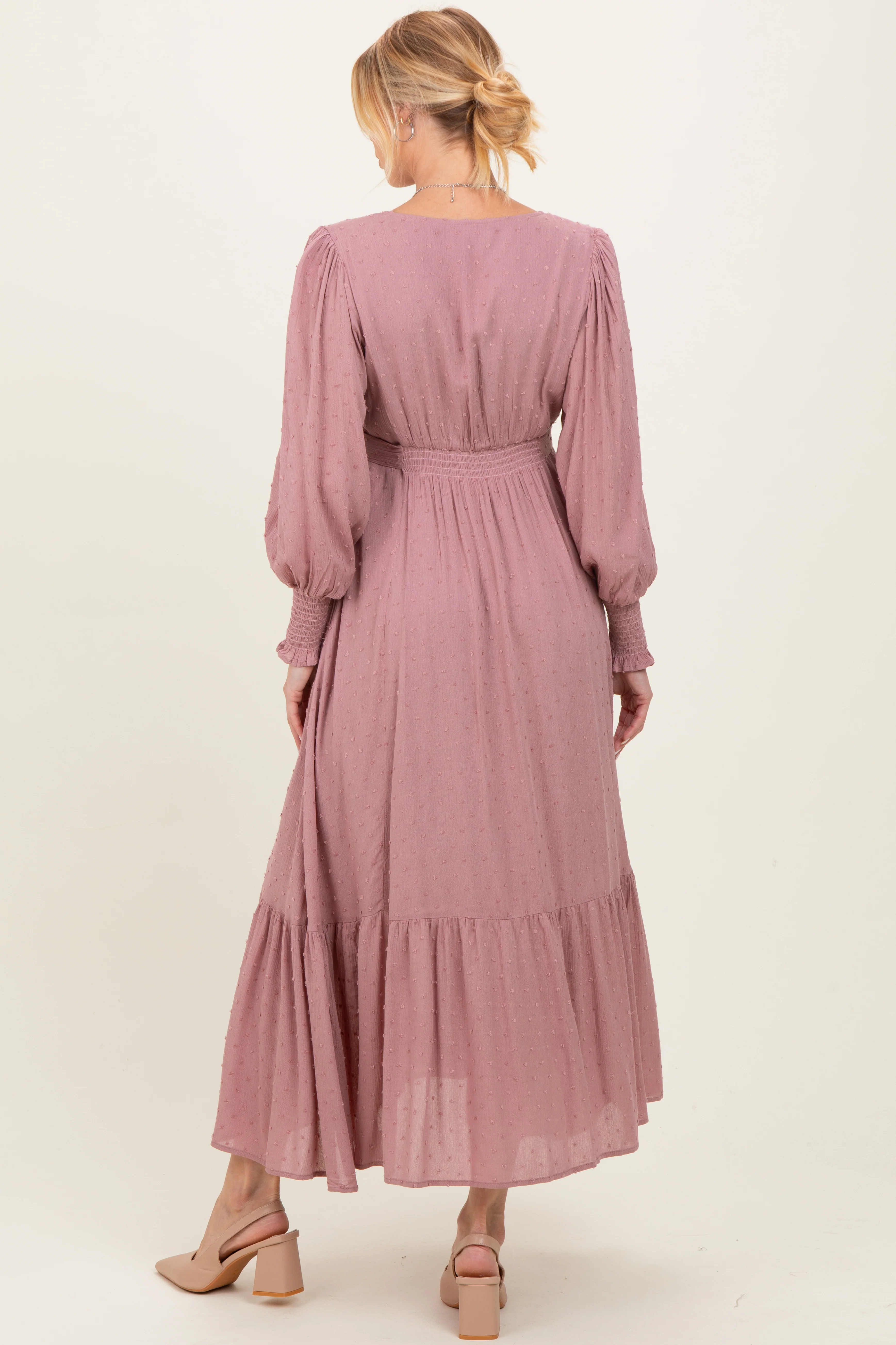 Rose Swiss Dot Button Down Maternity Maxi Dress - Image 4