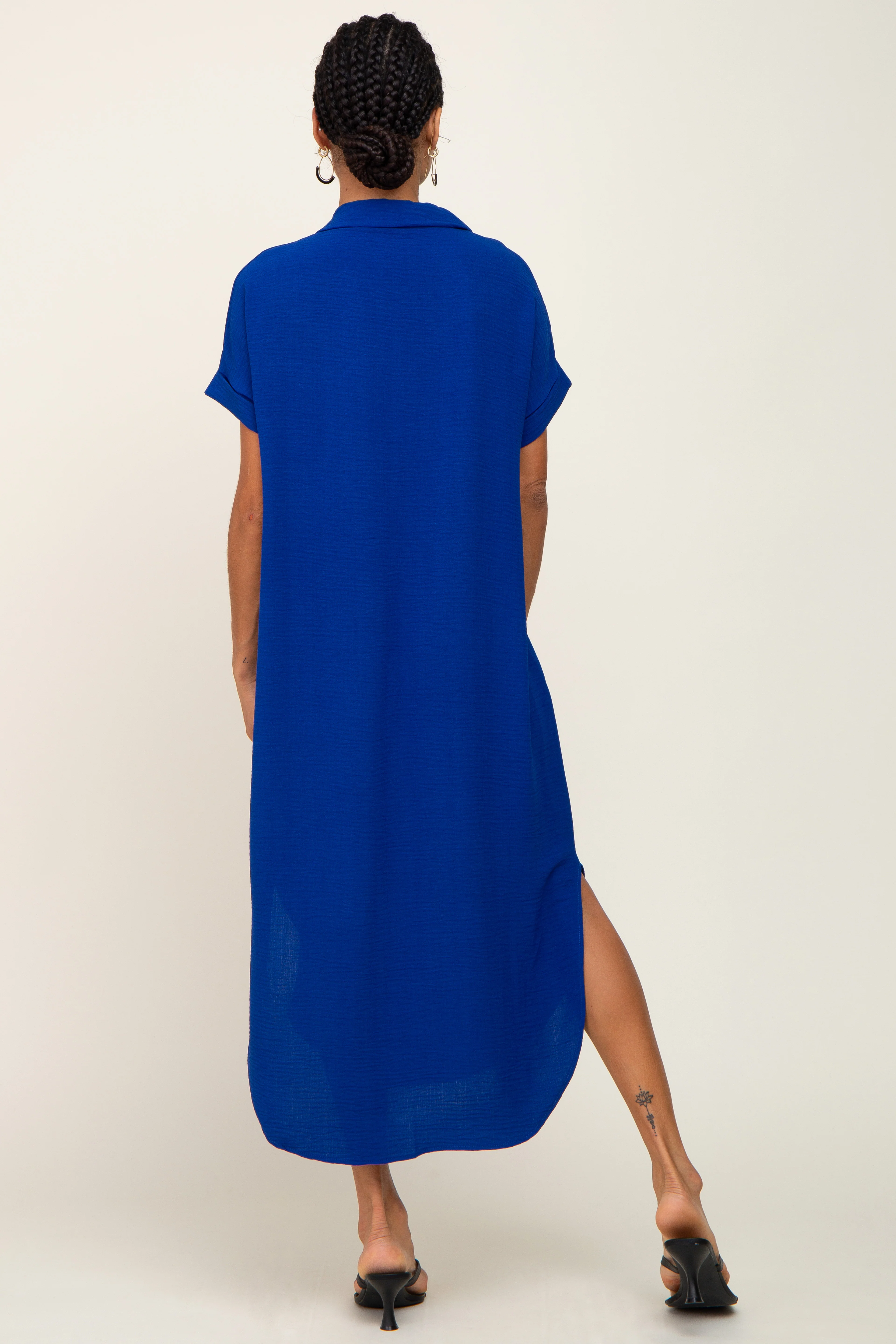 Royal Blue Button Down Hi Low Maxi Dress - Image 3