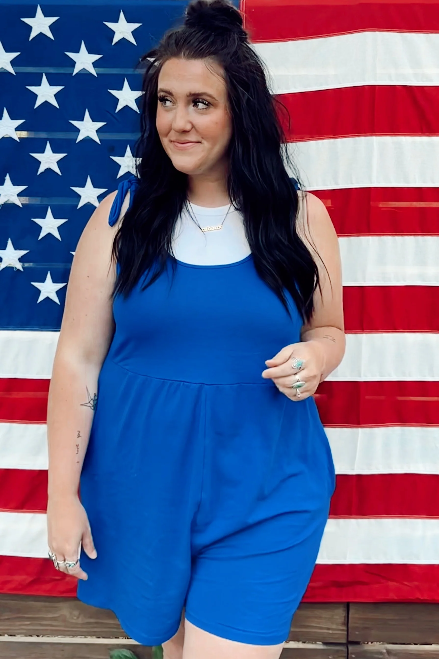 Royal Blue Knot Strap Romper - Image 6