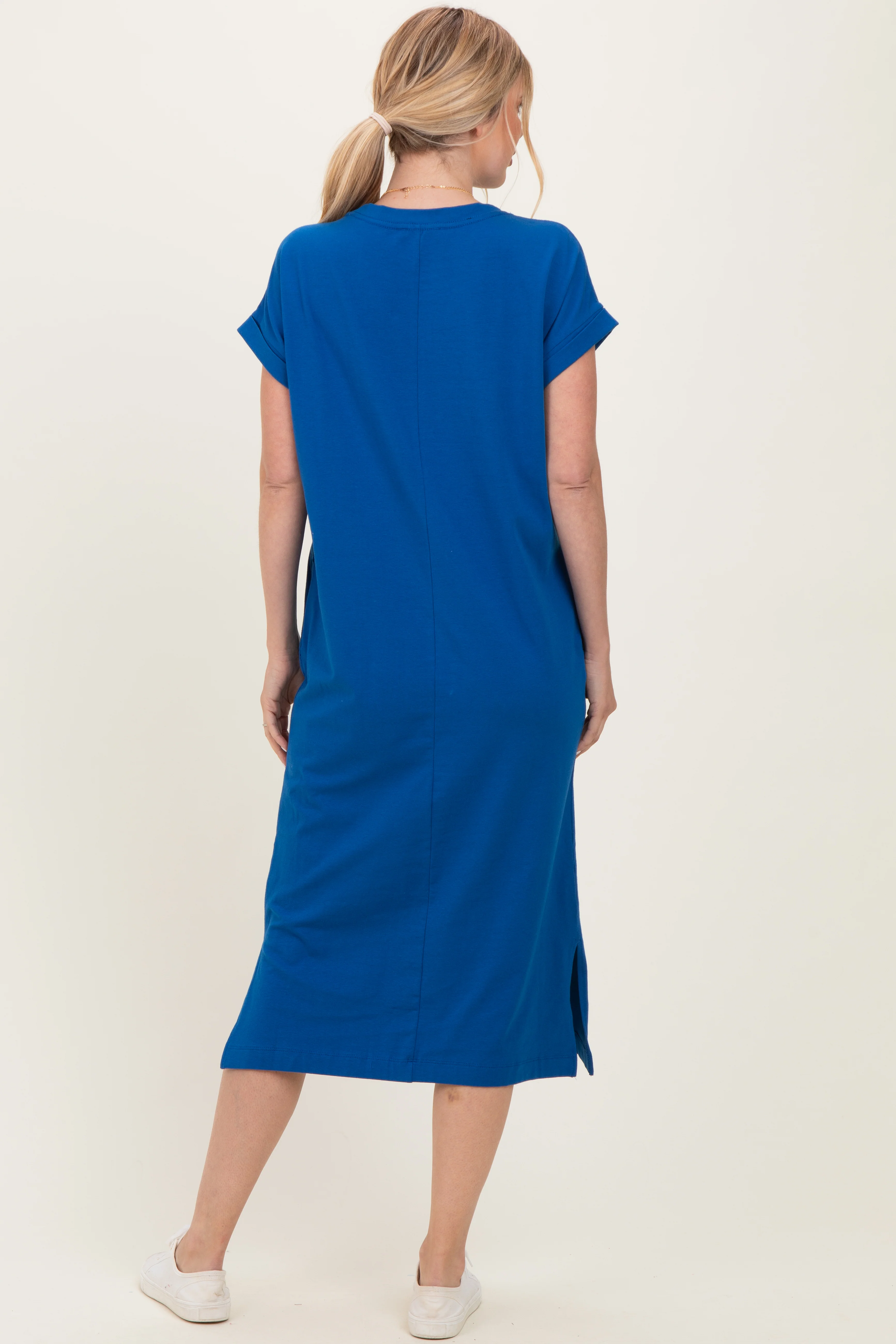 Royal Blue Pocket Front Midi T-Shirt Dress - Image 4