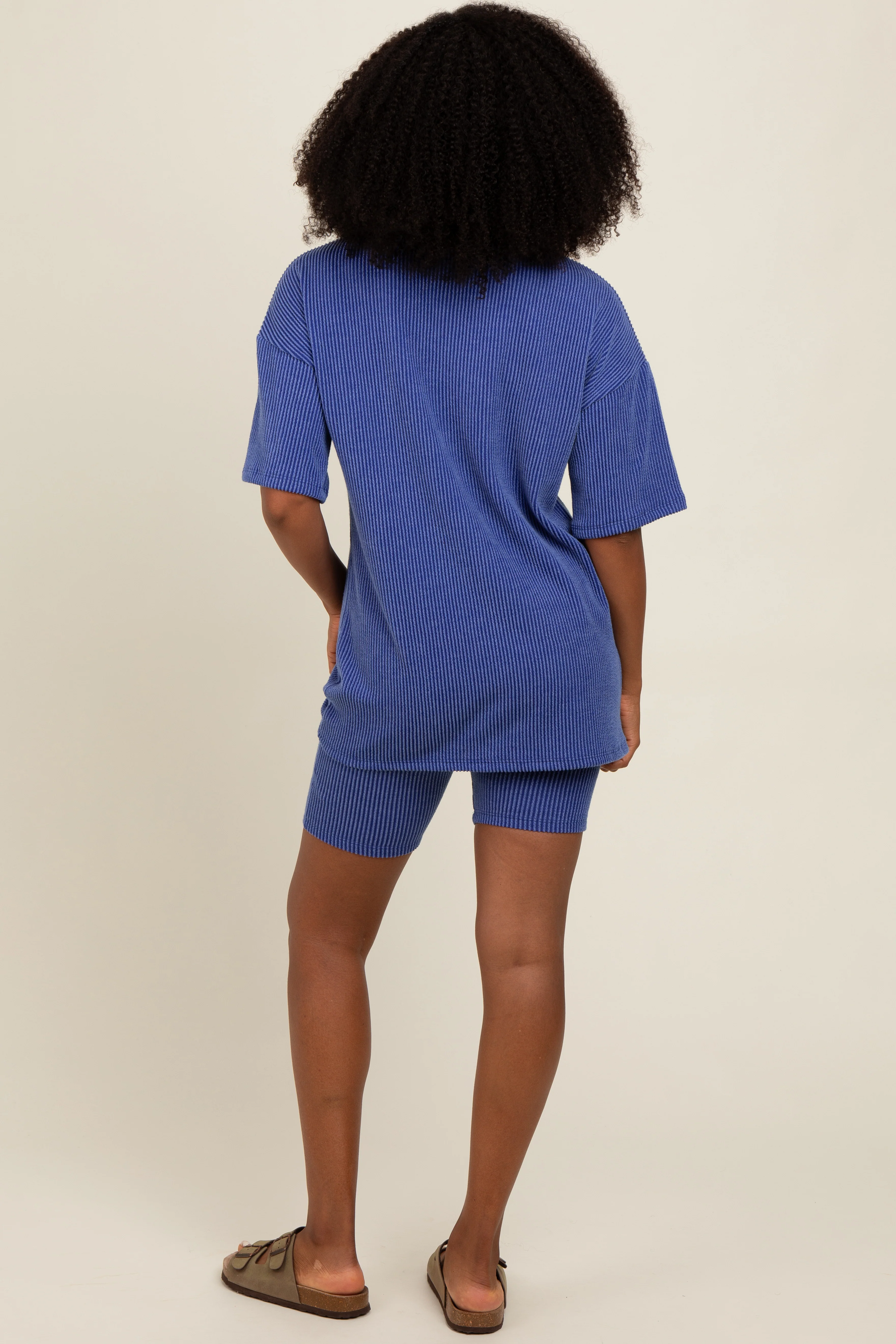 Royal Blue Ribbed Biker Shorts Set - Image 3