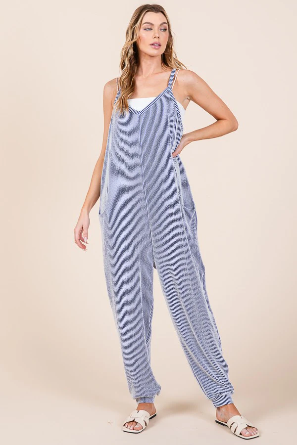 Royal Blue Ribbed Sleeveless Maternity Jumpsuit - Image 5