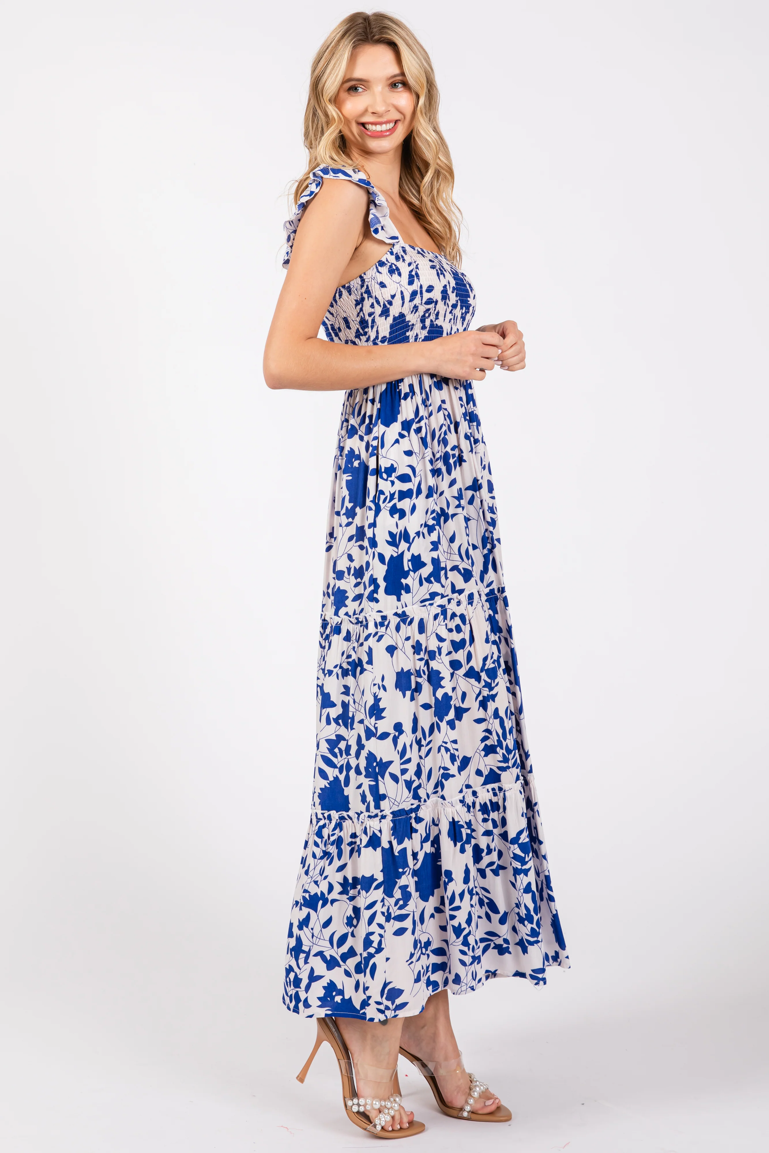 Royal Blue Ruffle Sleeve Tiered Maxi Dress - Image 3