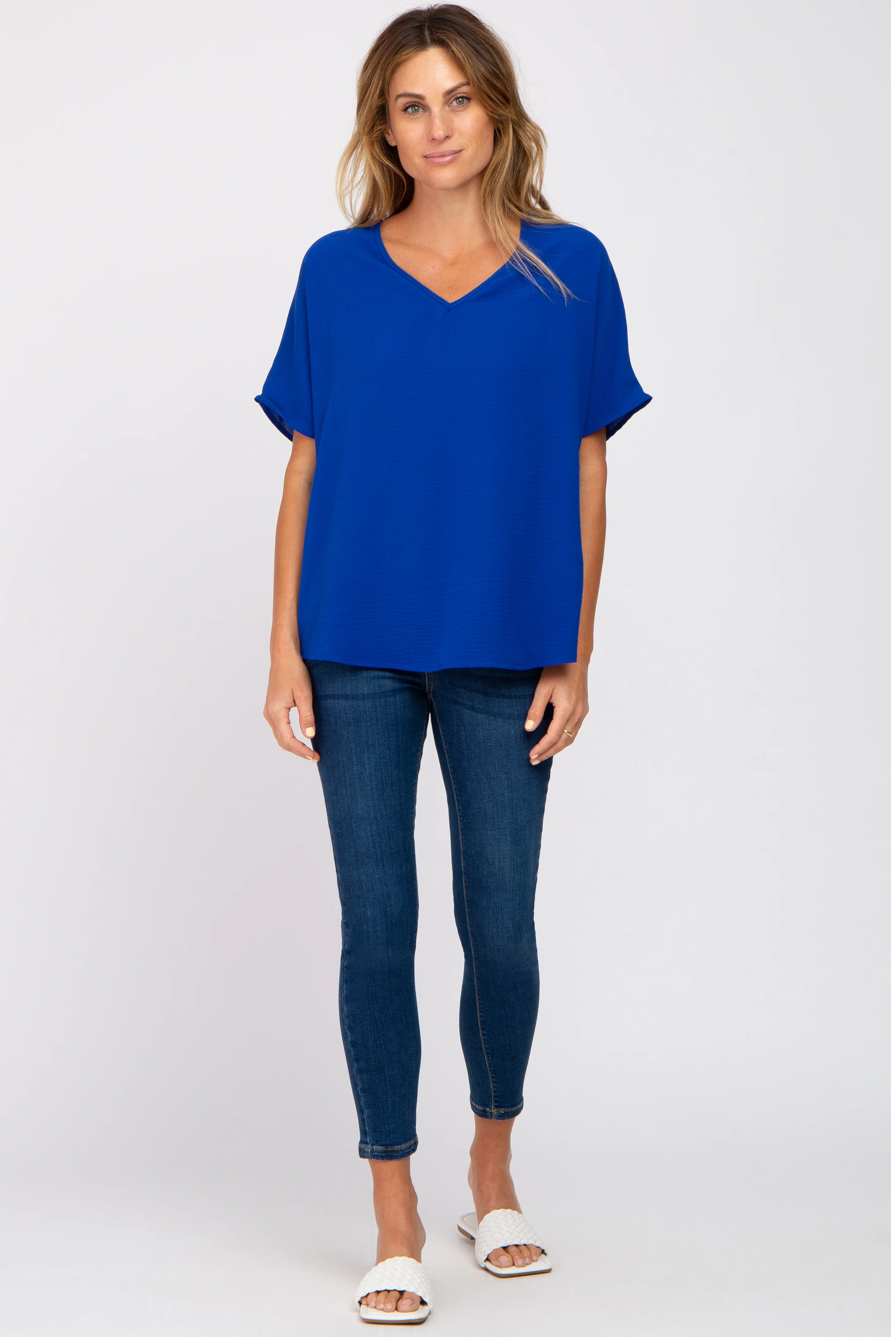 Royal Blue Short Sleeve Blouse - Image 4