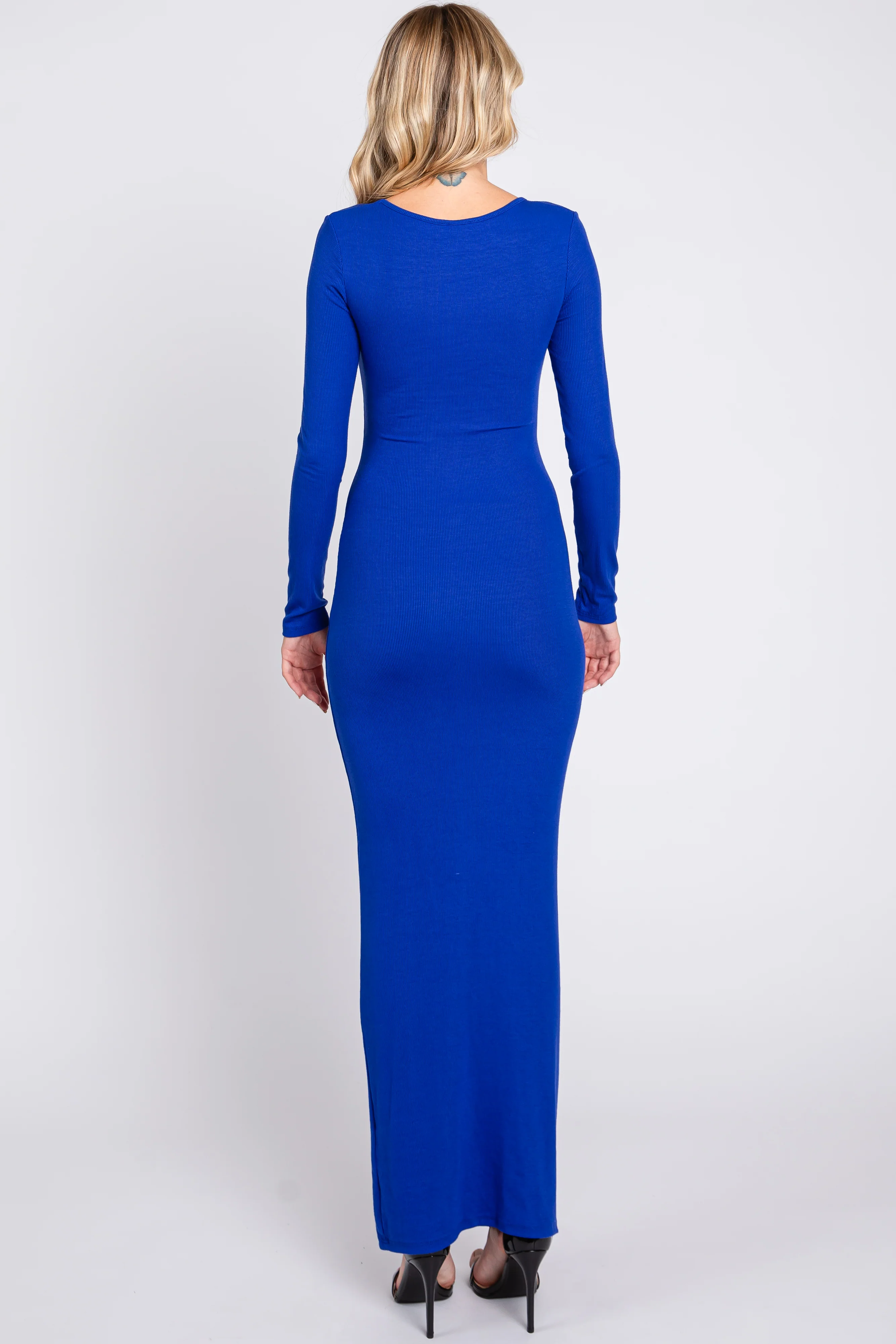 Royal Ribbed Long Sleeve Square Neck Maxi Dress - Image 3