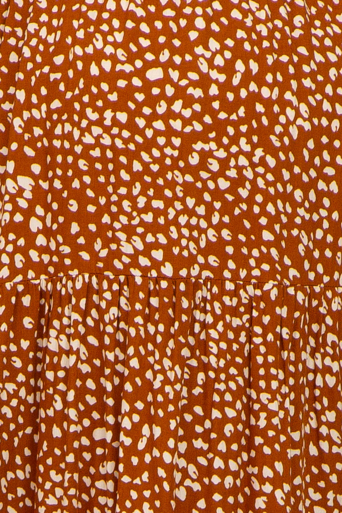 Rust Animal Print Smocked Maternity Midi Dress - Image 4